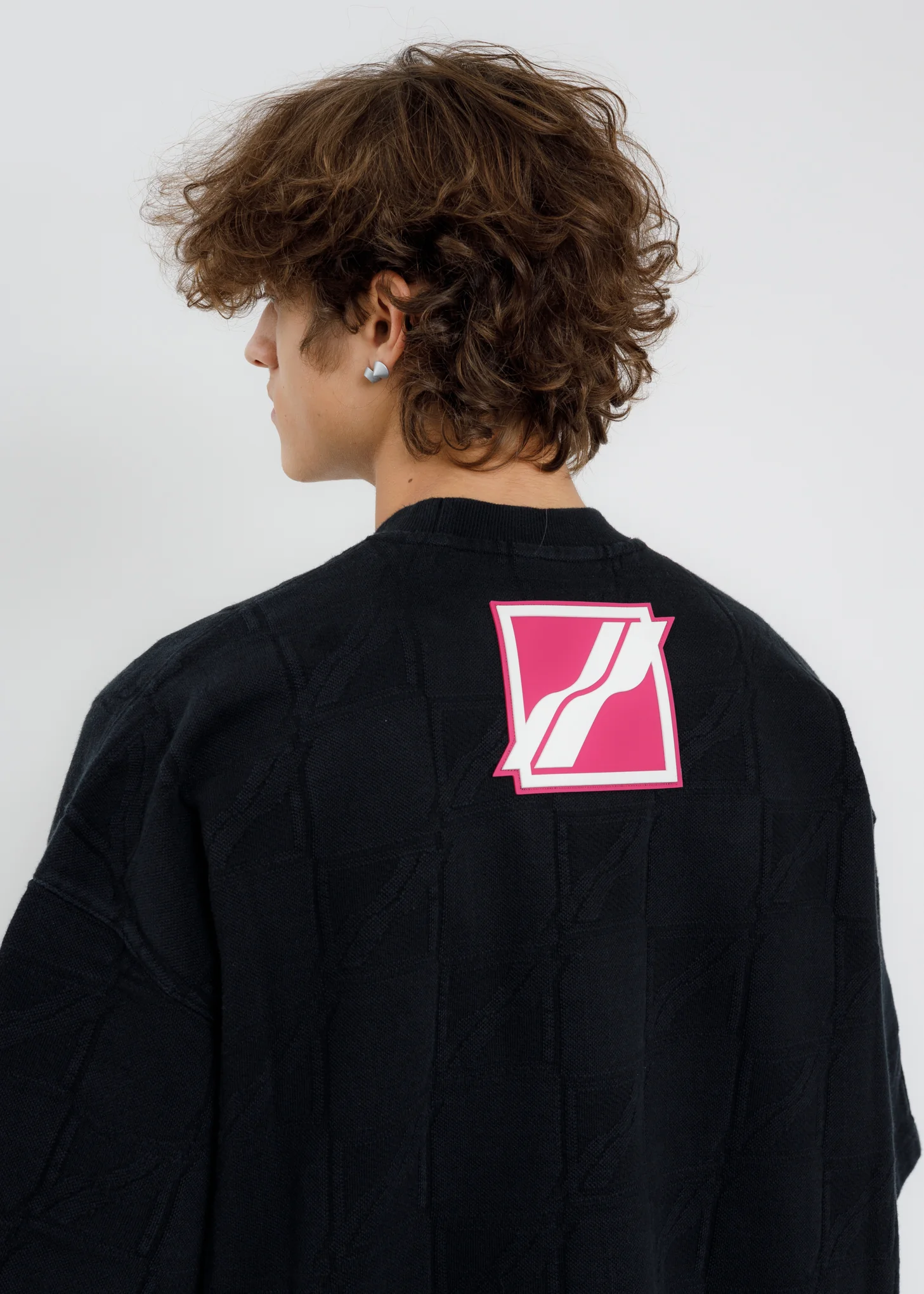 Black Oversized All Over Jacquard Zurry T-Shirt - Image 2