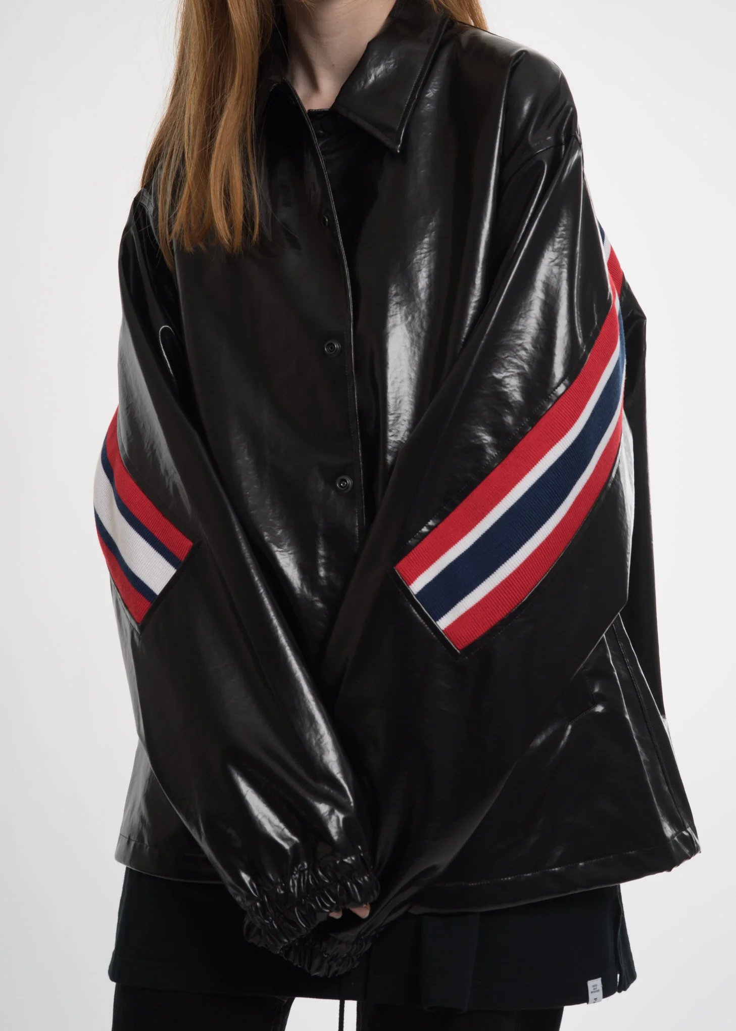 Black Oversized Coach Ribbed Jacket