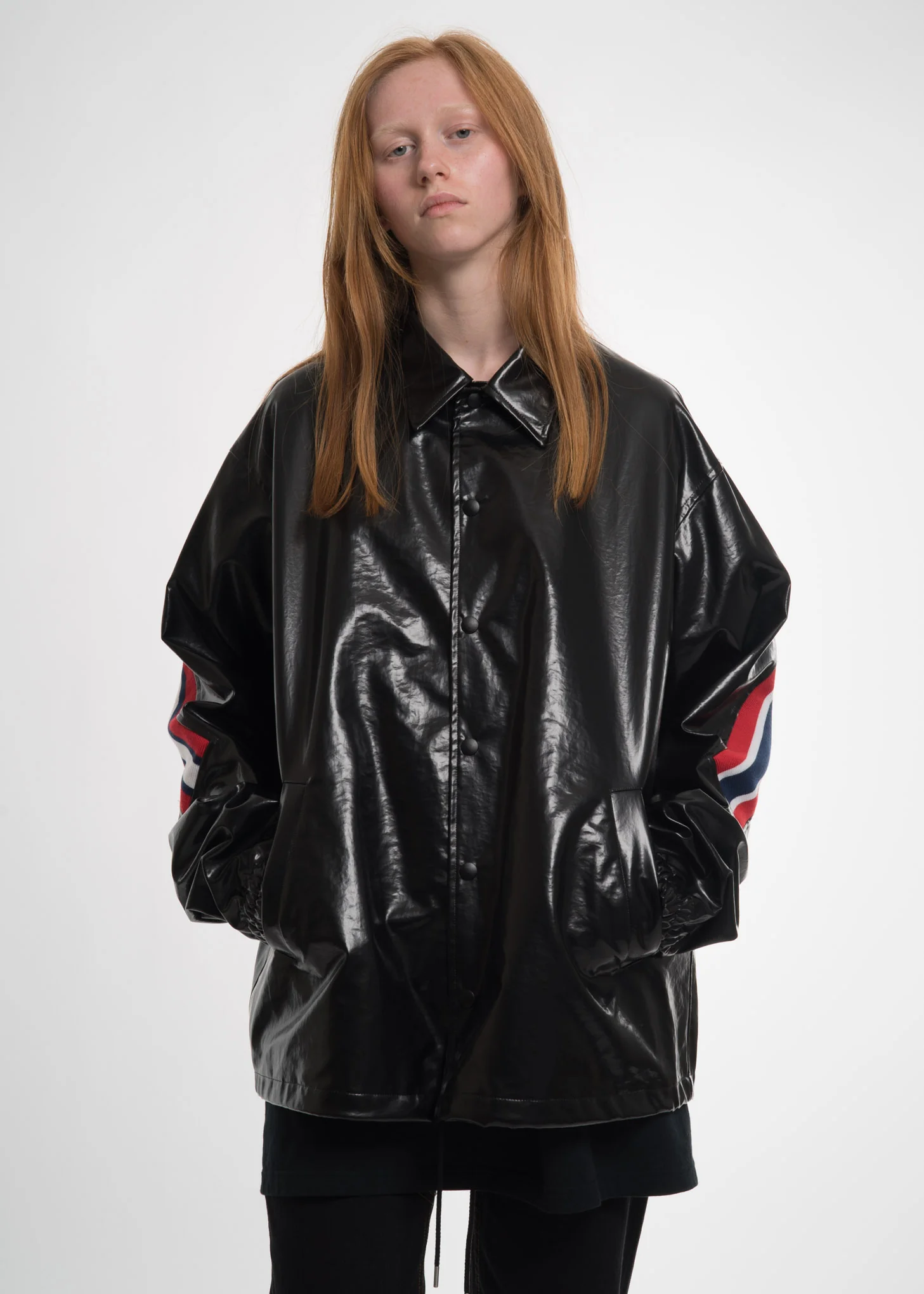 Black Oversized Coach Ribbed Jacket - Image 3
