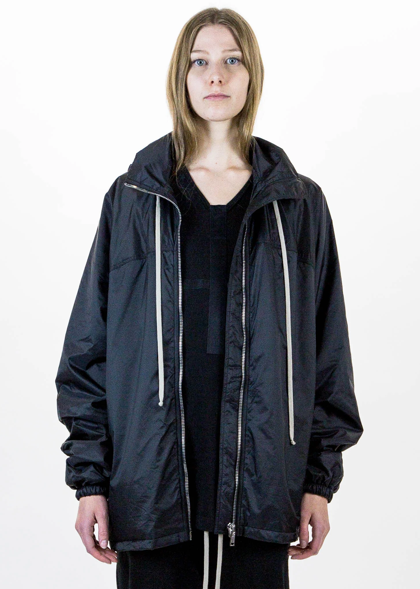 Black Oversized Nylon Windbreaker