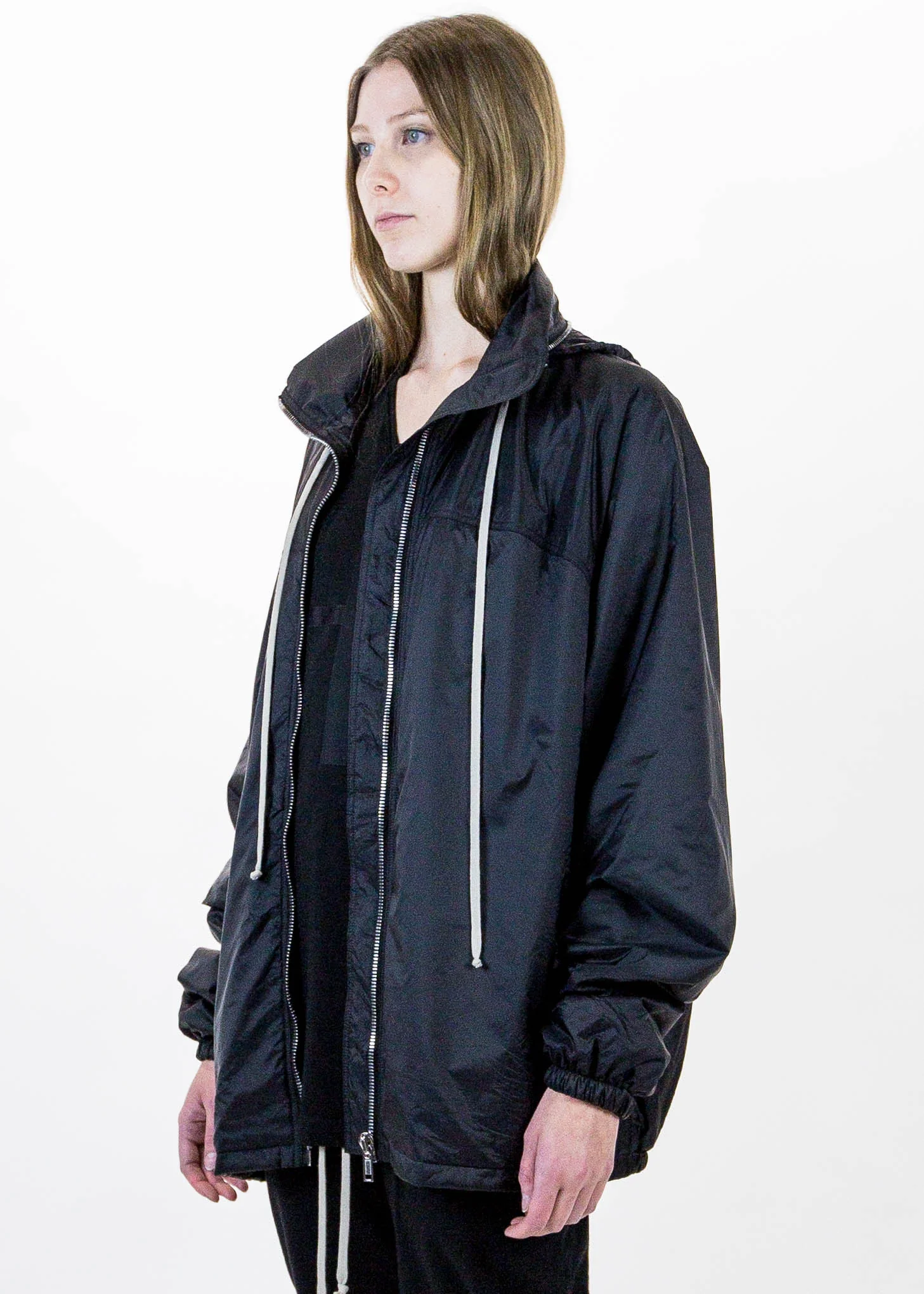 Black Oversized Nylon Windbreaker - Image 3