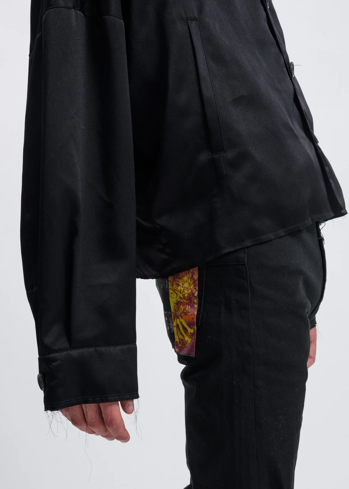 Black Oversized Satin Vietnam Shirt - Image 4