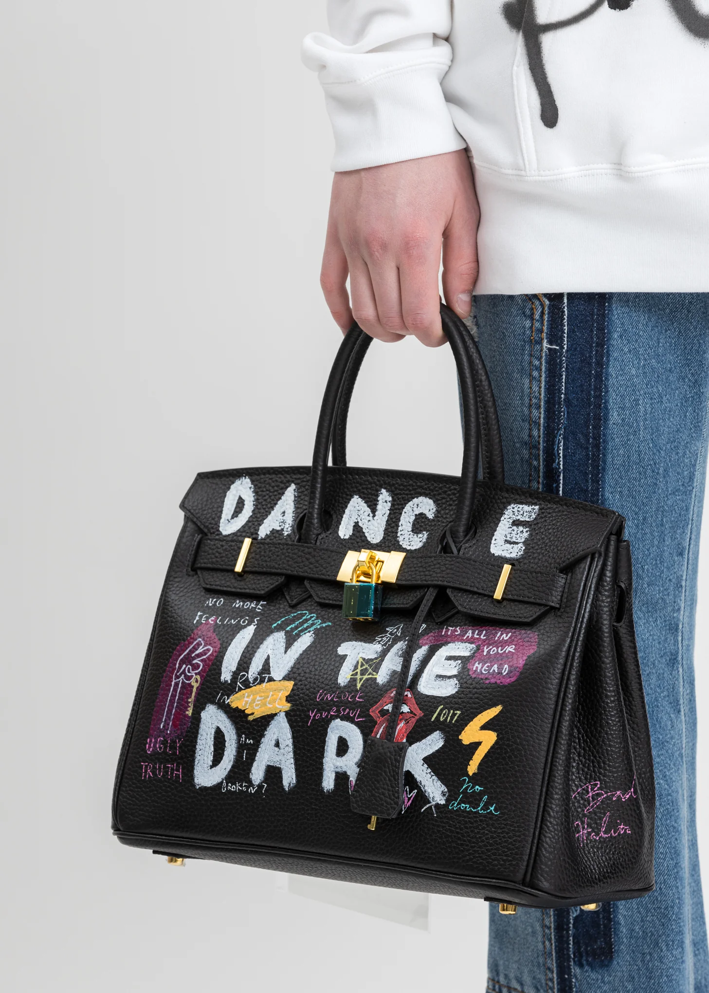 Black Paint Anarchy Leather Bag -Rolling Stone - Image 2