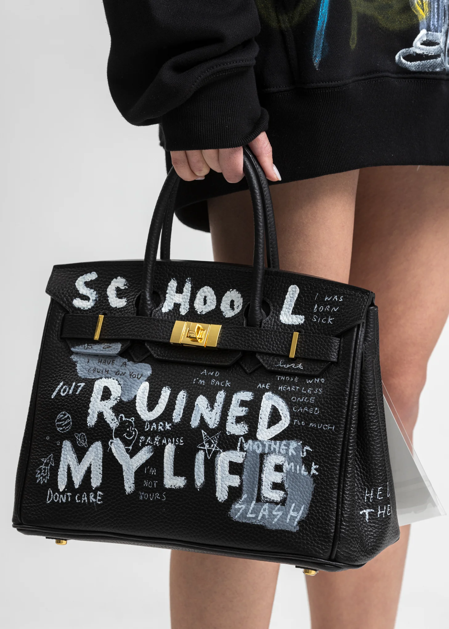 Black Paint Anarchy Leather Bag -SRMY - Image 2
