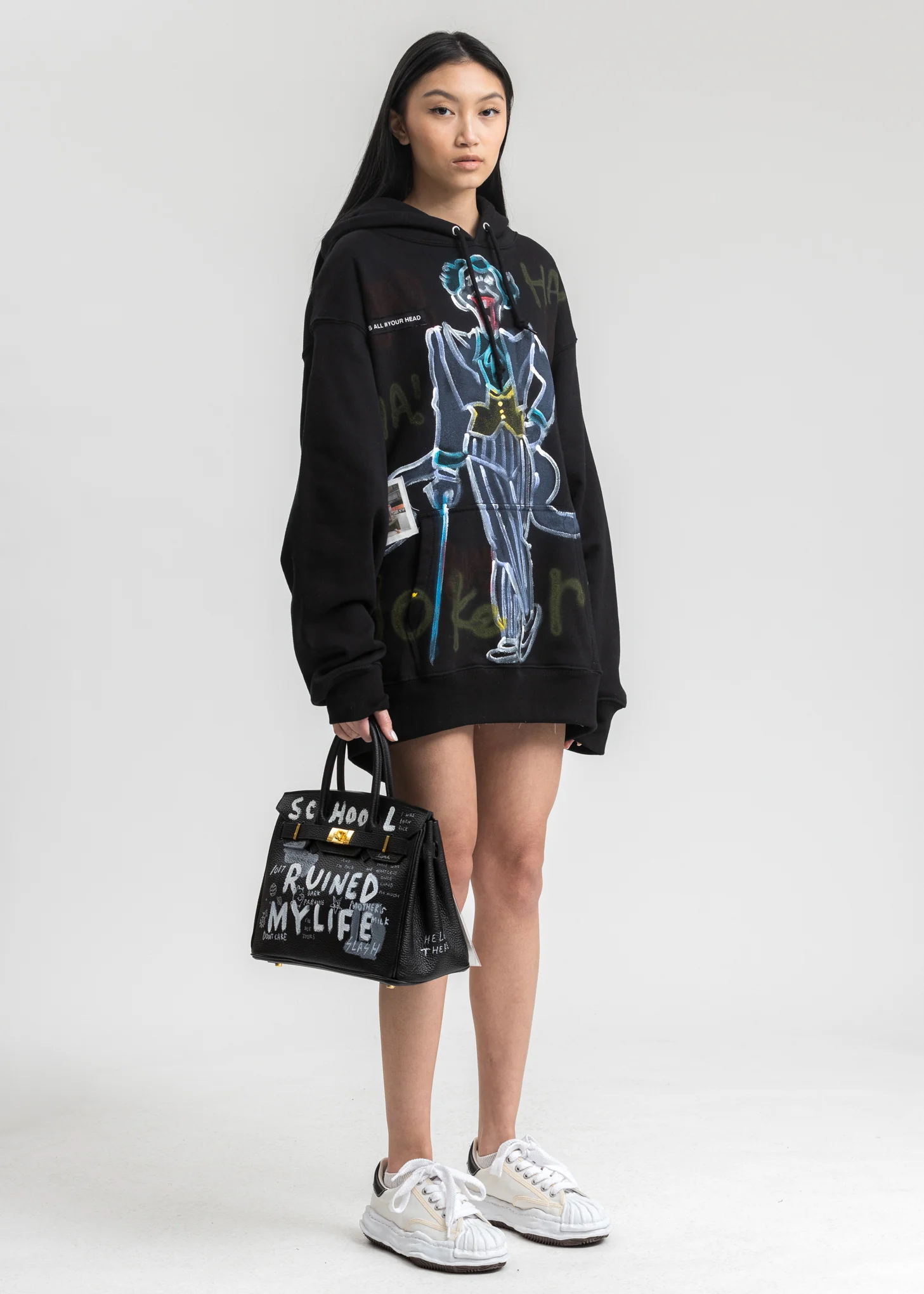Black Paint Anarchy Leather Bag -SRMY - Image 7