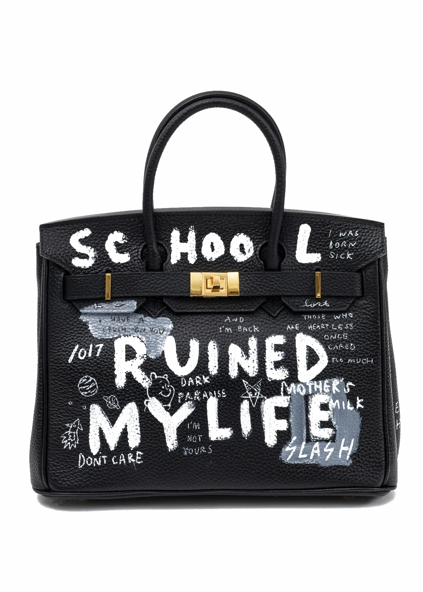 Black Paint Anarchy Leather Bag -SRMY - Image 4