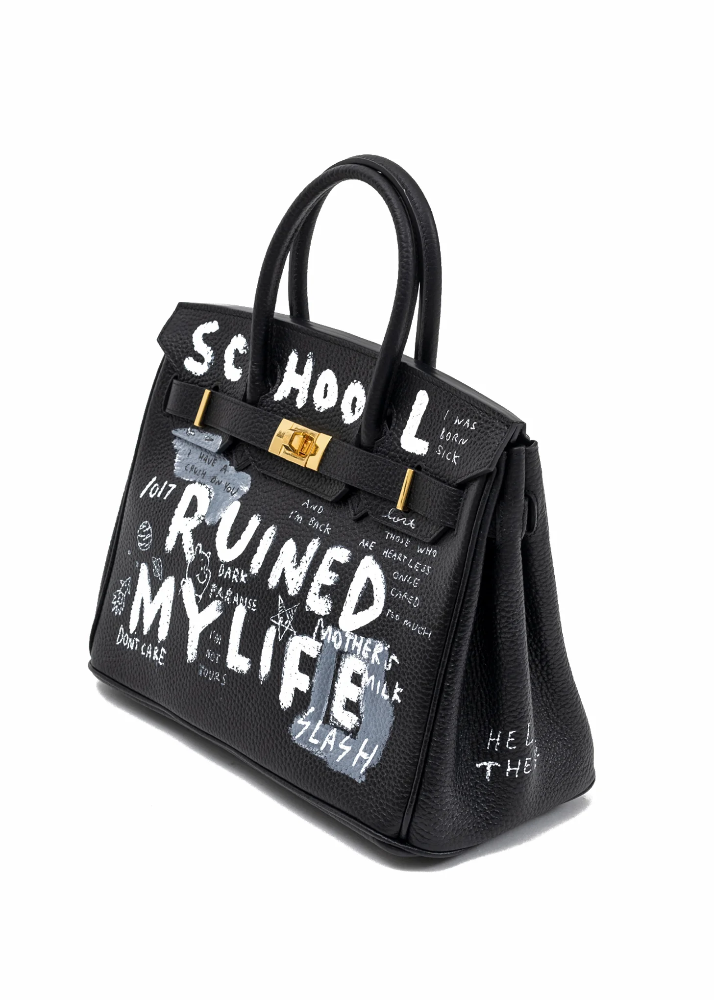 Black Paint Anarchy Leather Bag -SRMY - Image 5