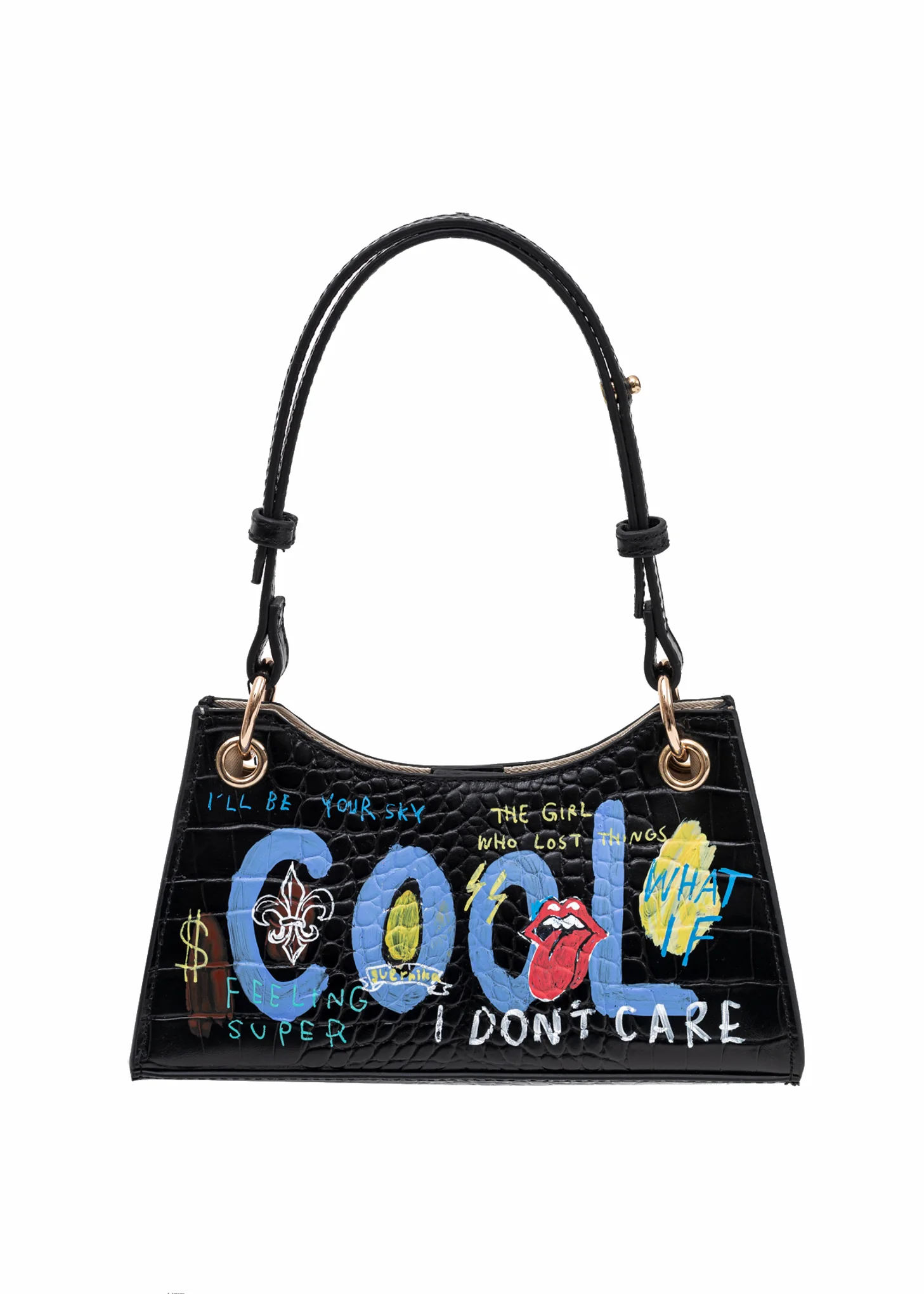 Black Paint Minny Leather Bag -Rolling Stone
