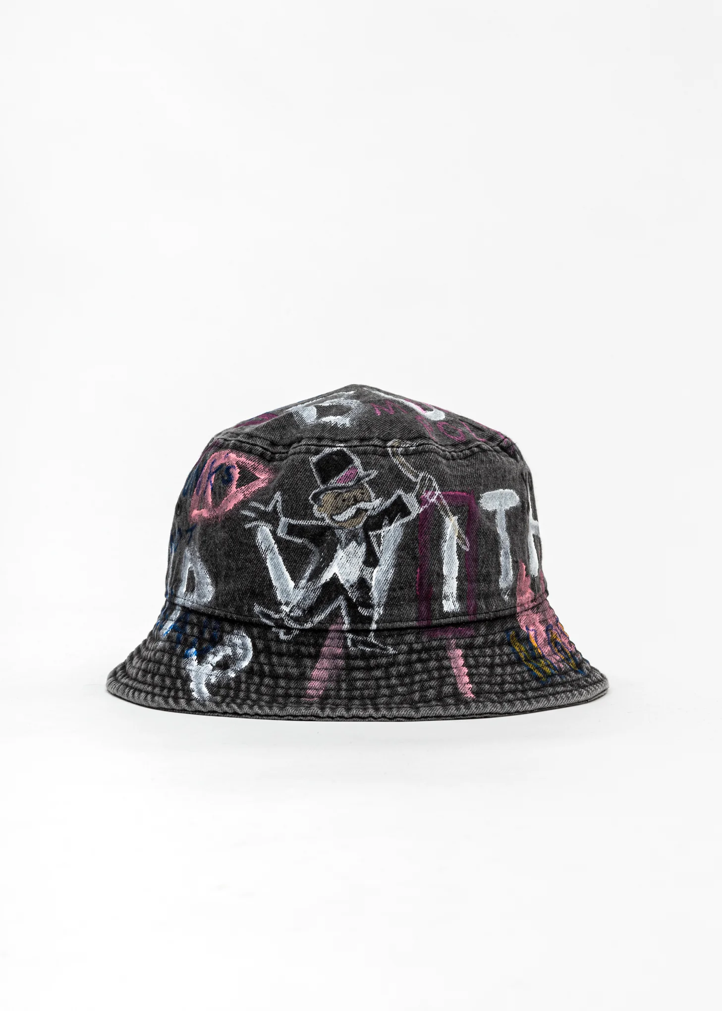 Black Paintd Denim Bucket Hat -Monopoly,Richie Rich - Image 3