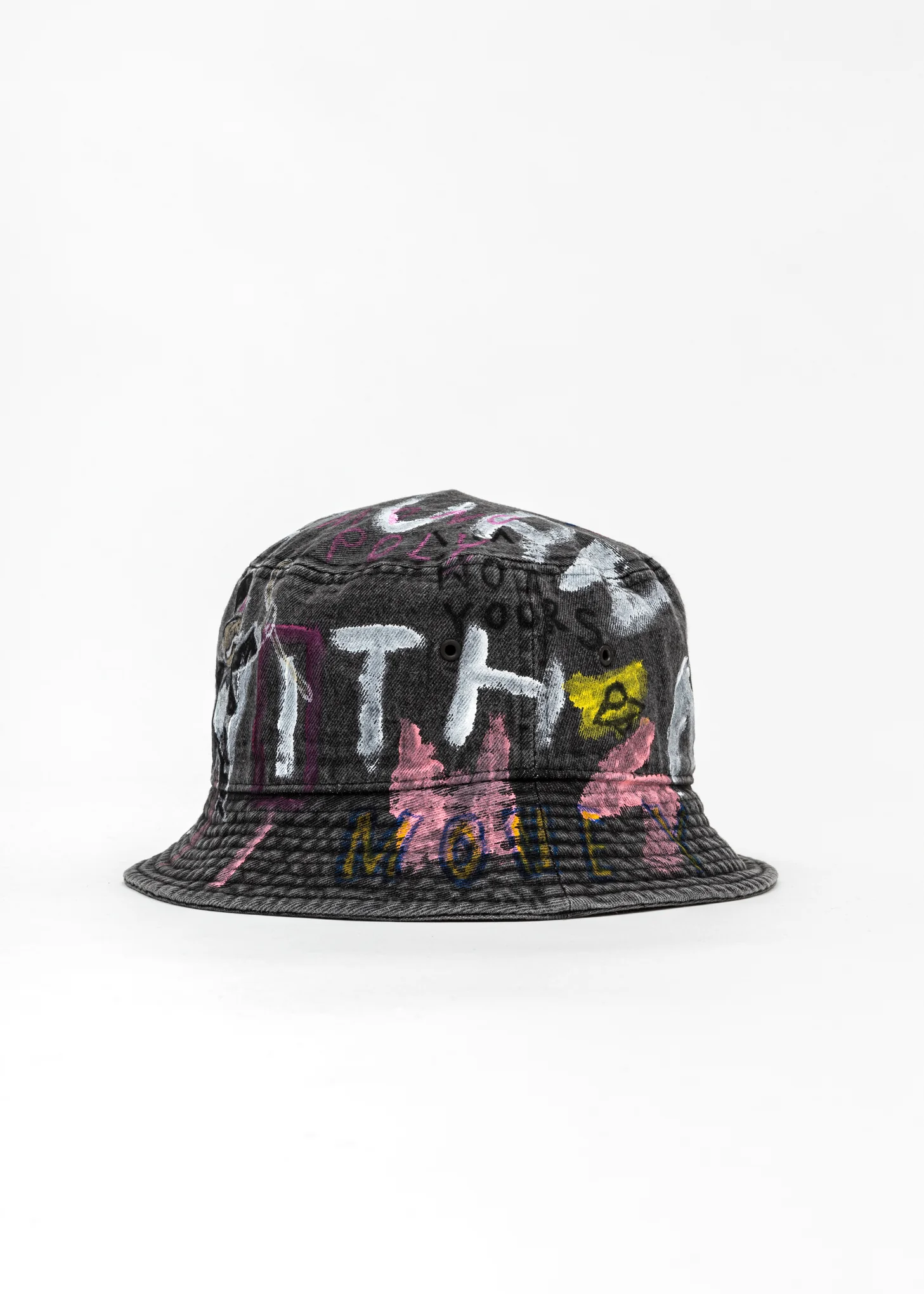 Black Paintd Denim Bucket Hat -Monopoly,Richie Rich - Image 4