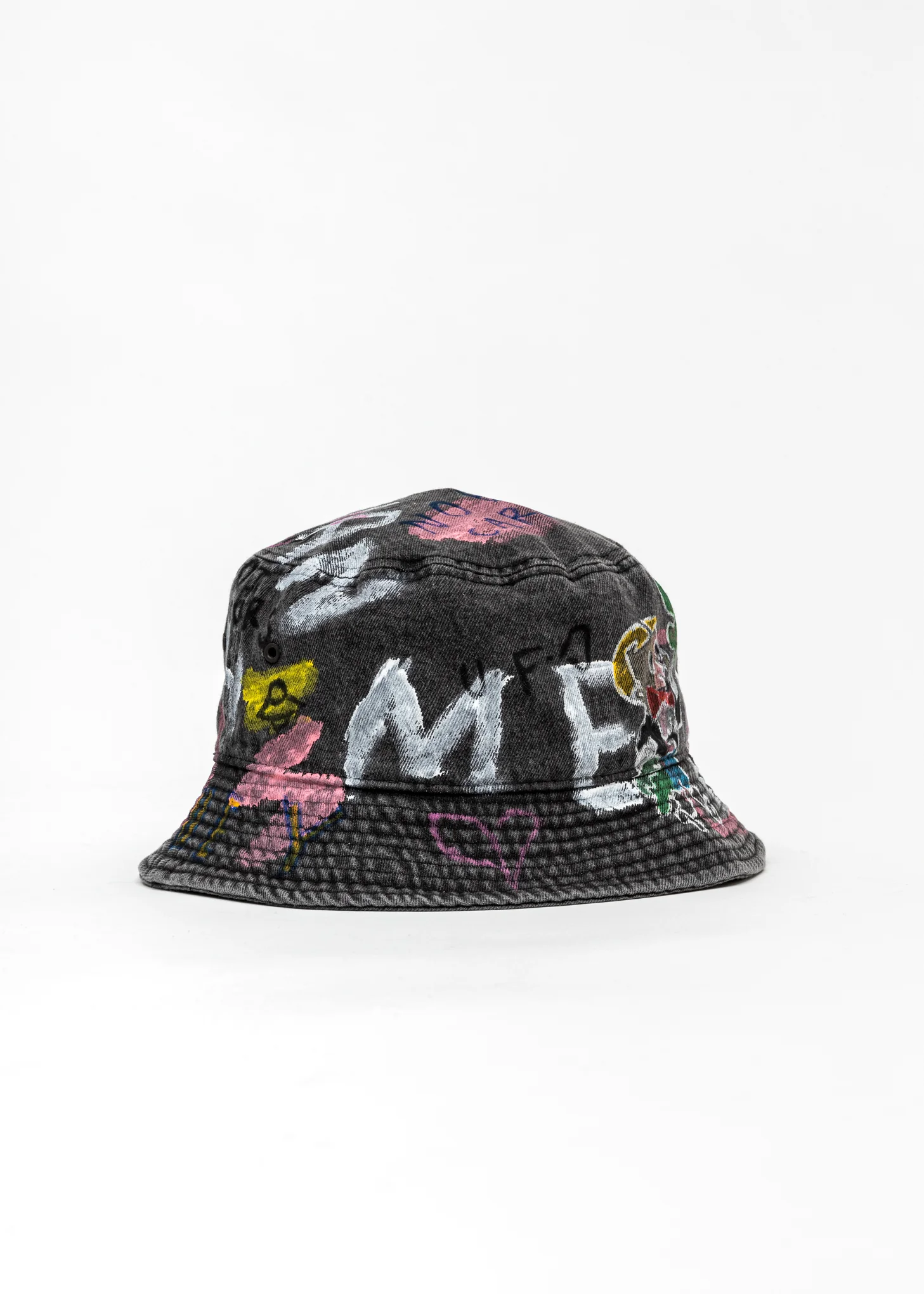 Black Paintd Denim Bucket Hat -Monopoly,Richie Rich - Image 5