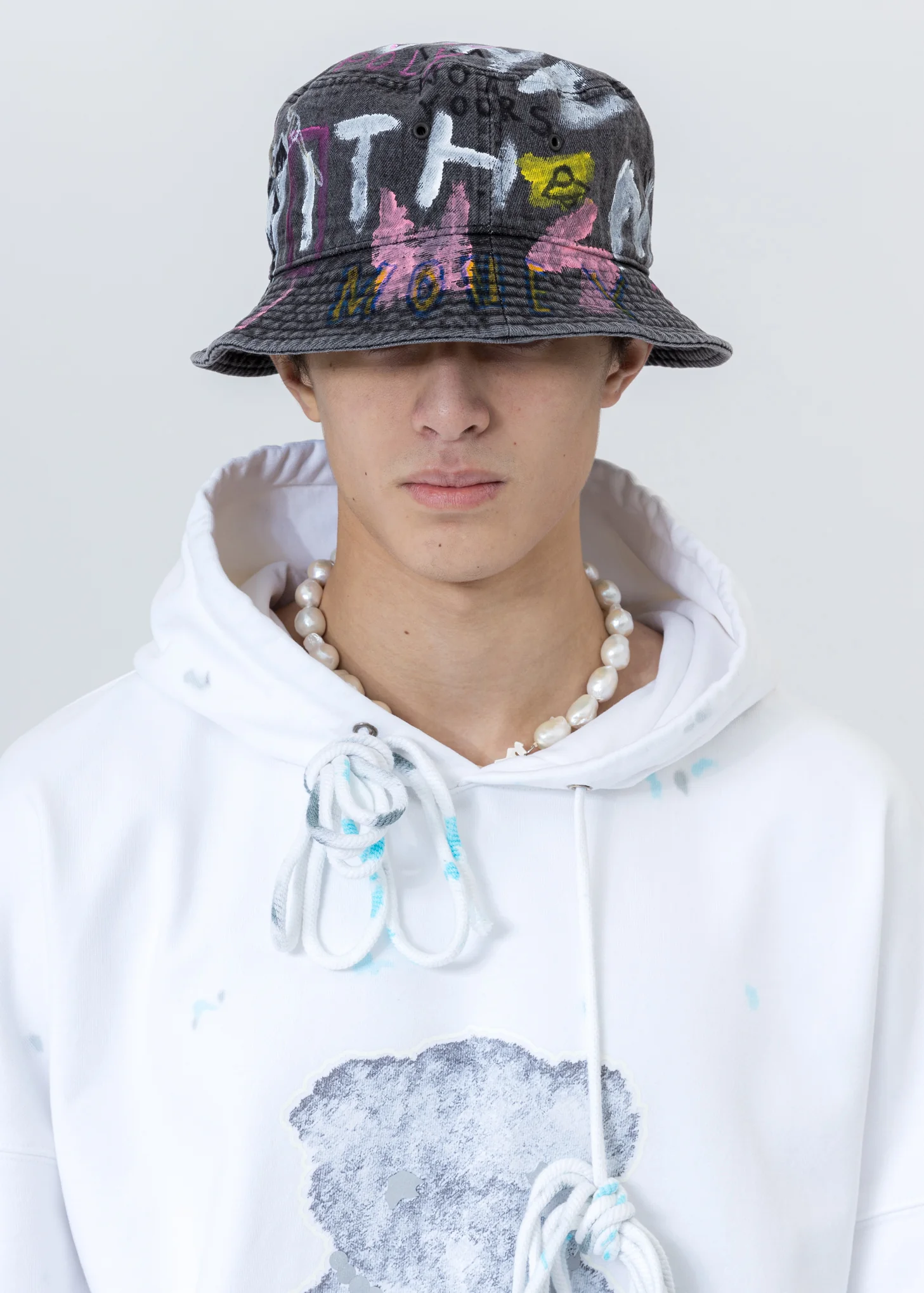 Black Paintd Denim Bucket Hat -Monopoly,Richie Rich - Image 6