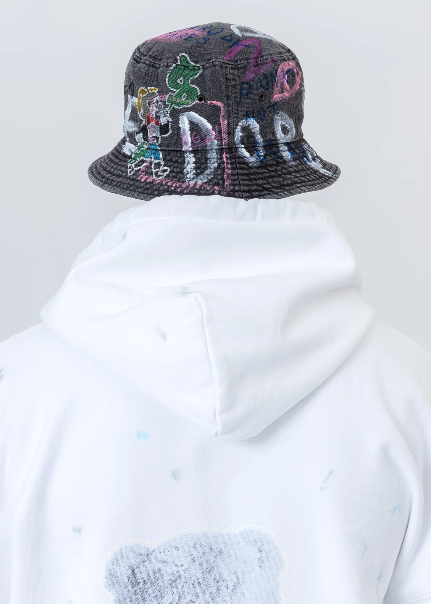 Black Paintd Denim Bucket Hat -Monopoly,Richie Rich - Image 8