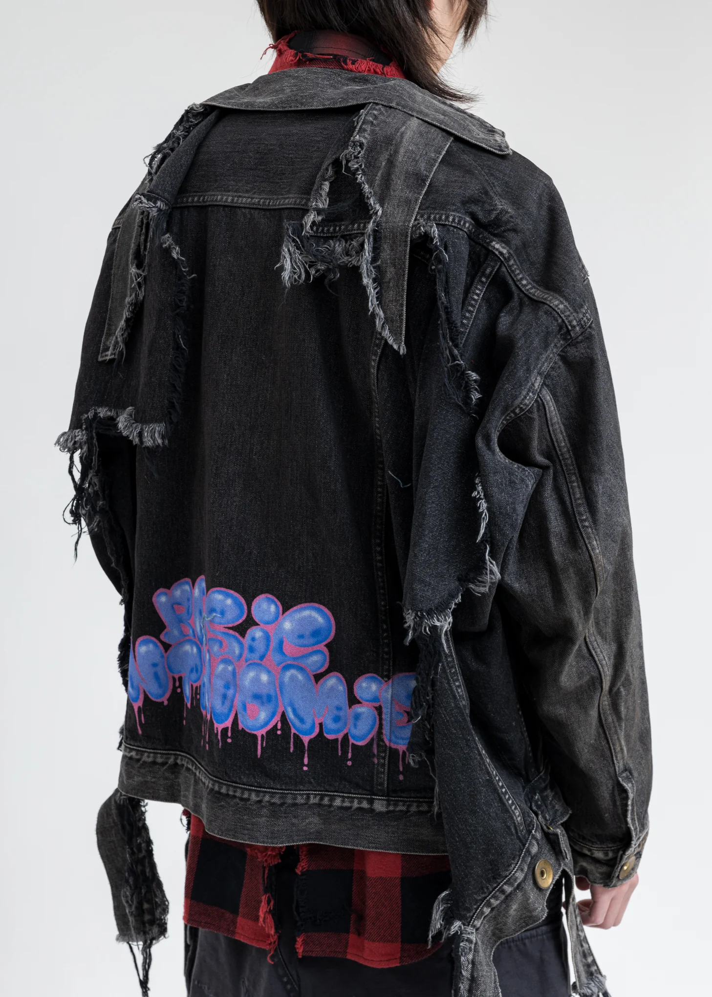 Black Painted Denim Jacket - Image 2