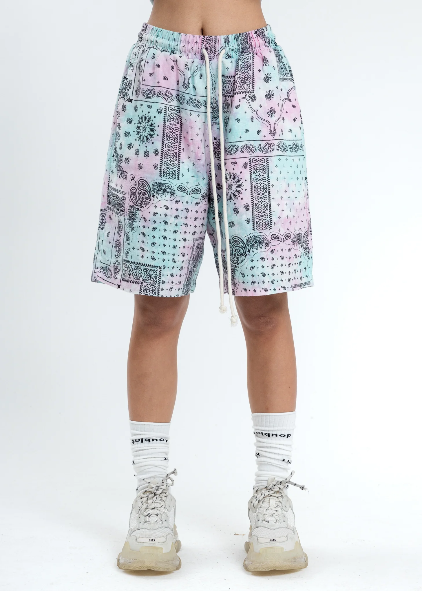 Black Paisley Patchwork Shorts
