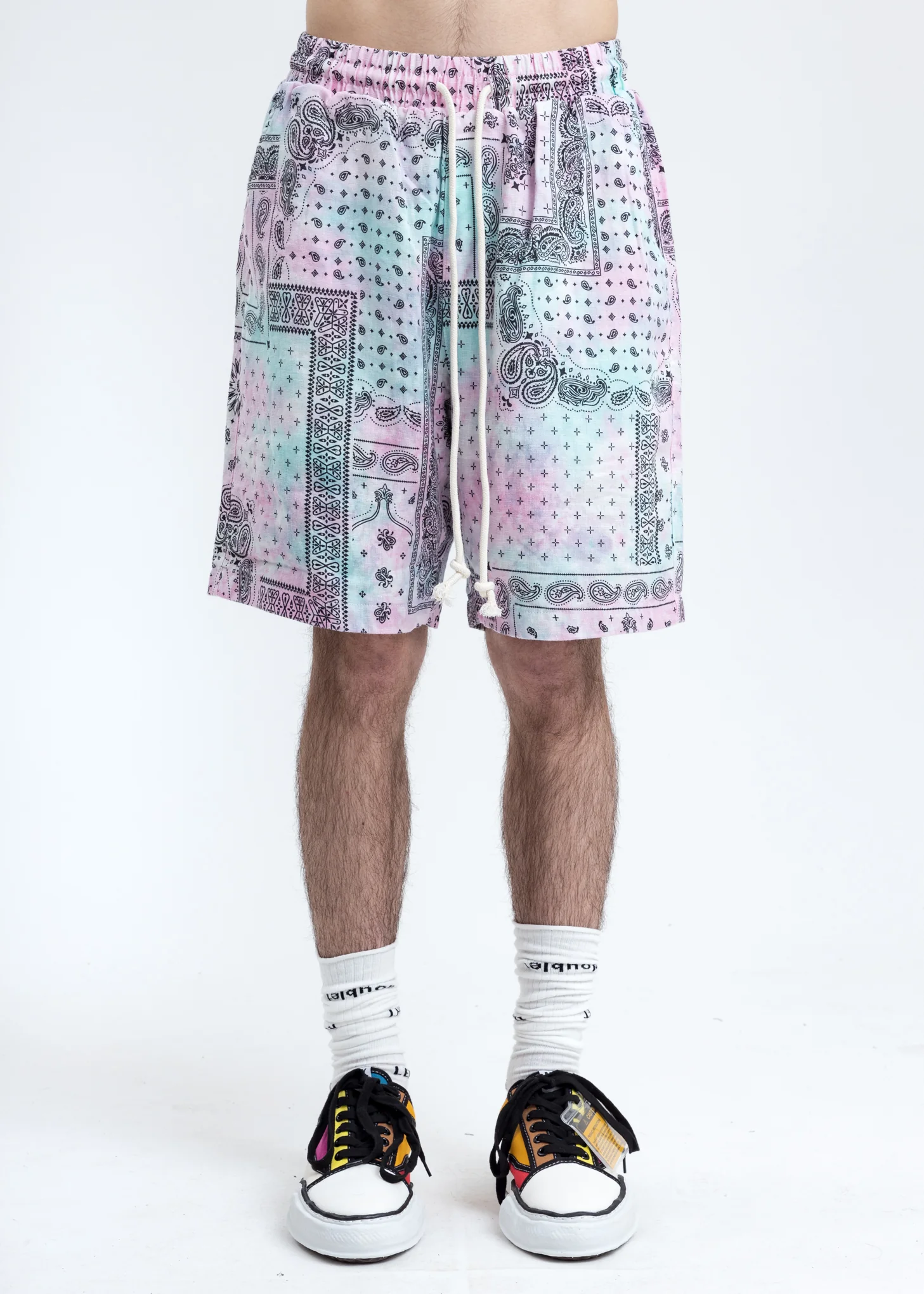 Black Paisley Patchwork Shorts