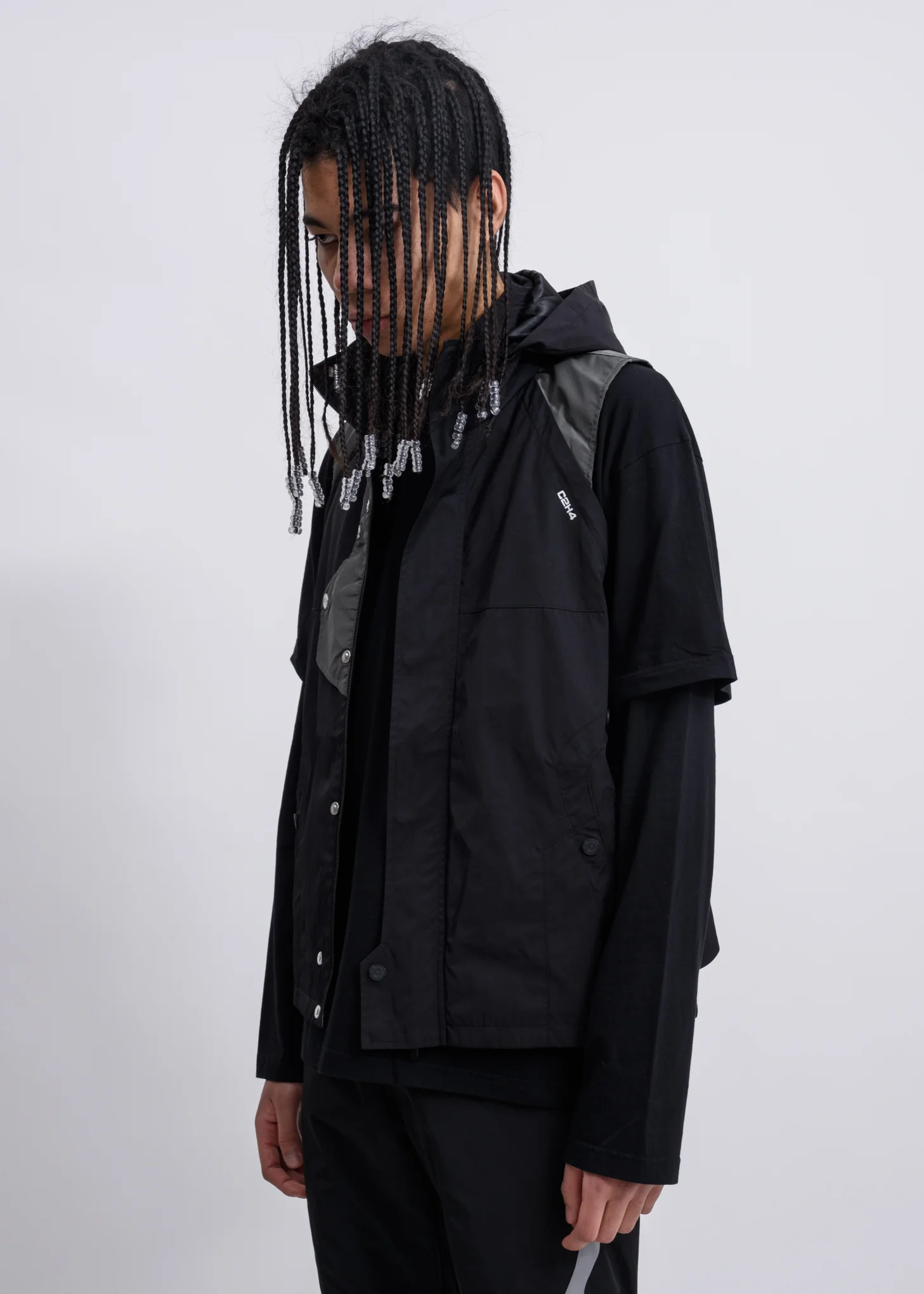 Black Panelled Intervein Stitch Convertible Track Jacket - Image 9