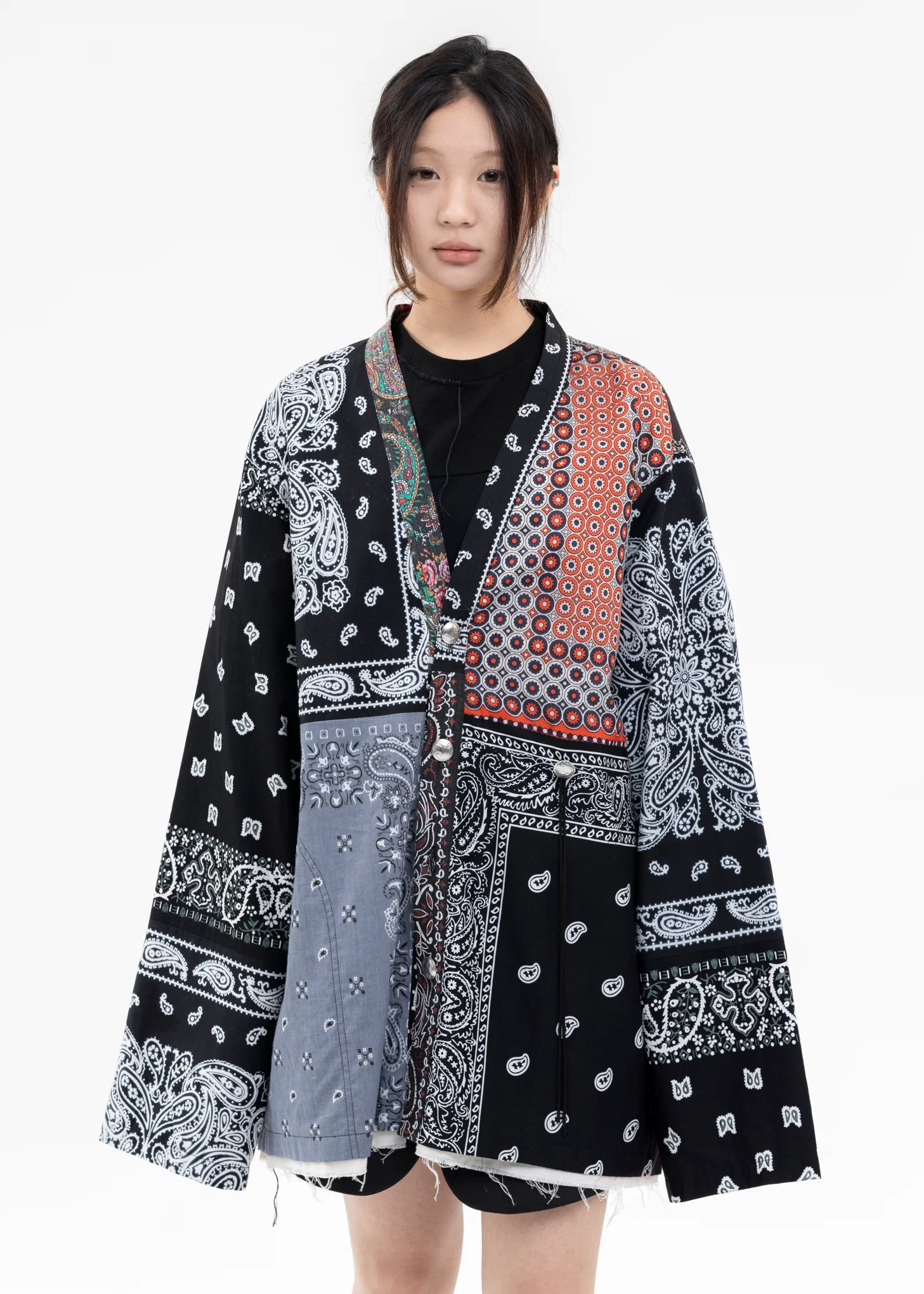 BLACK PATCH WORK BANDANA CONCHO JACKET