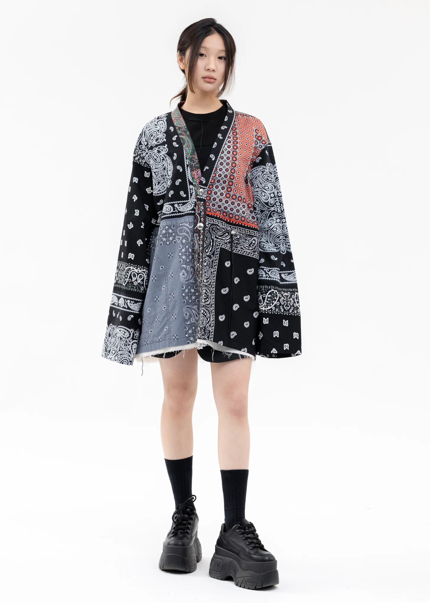 BLACK PATCH WORK BANDANA CONCHO JACKET - Image 5