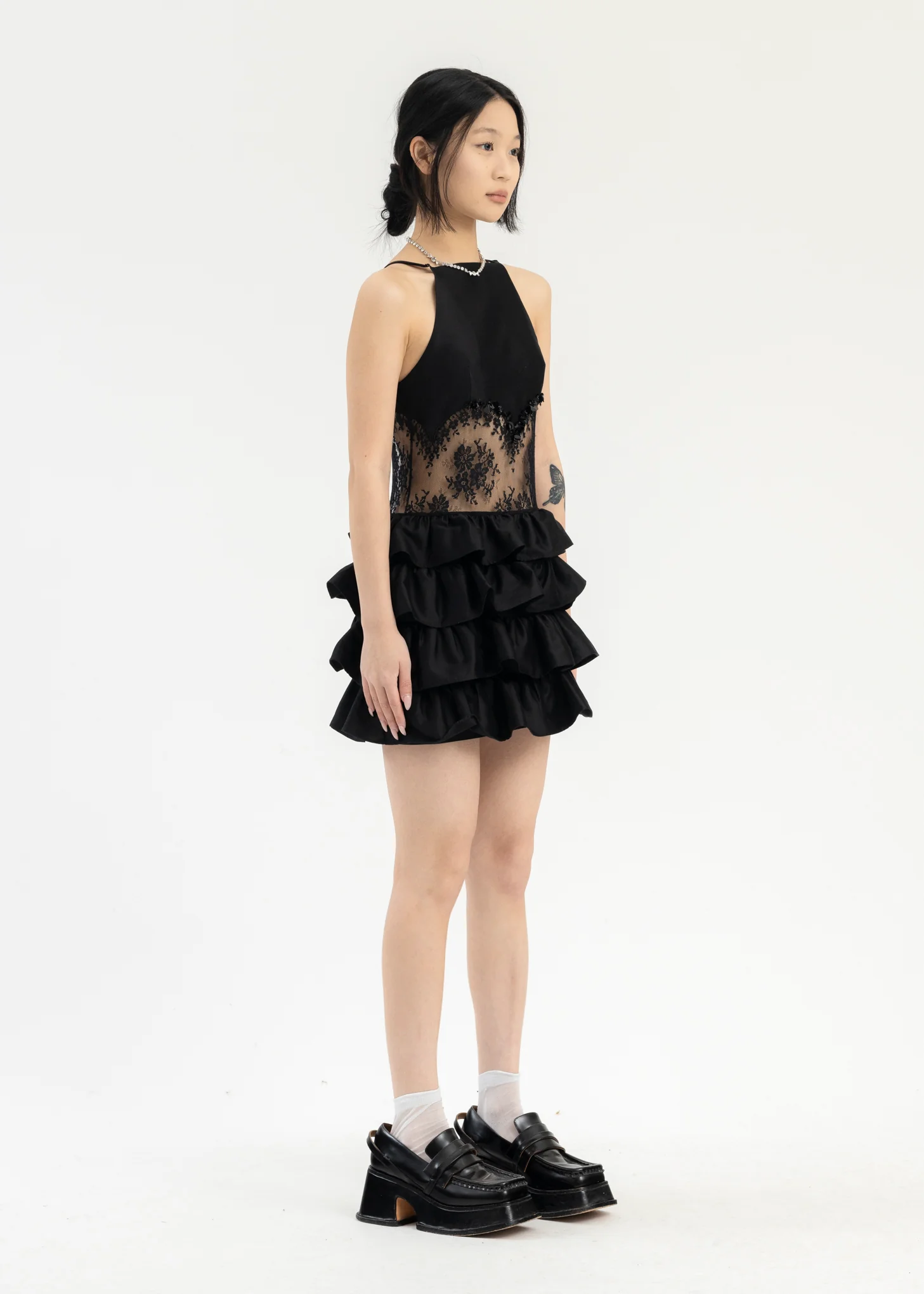 Black Patchwork Multi-Layer Short Dress - Image 3