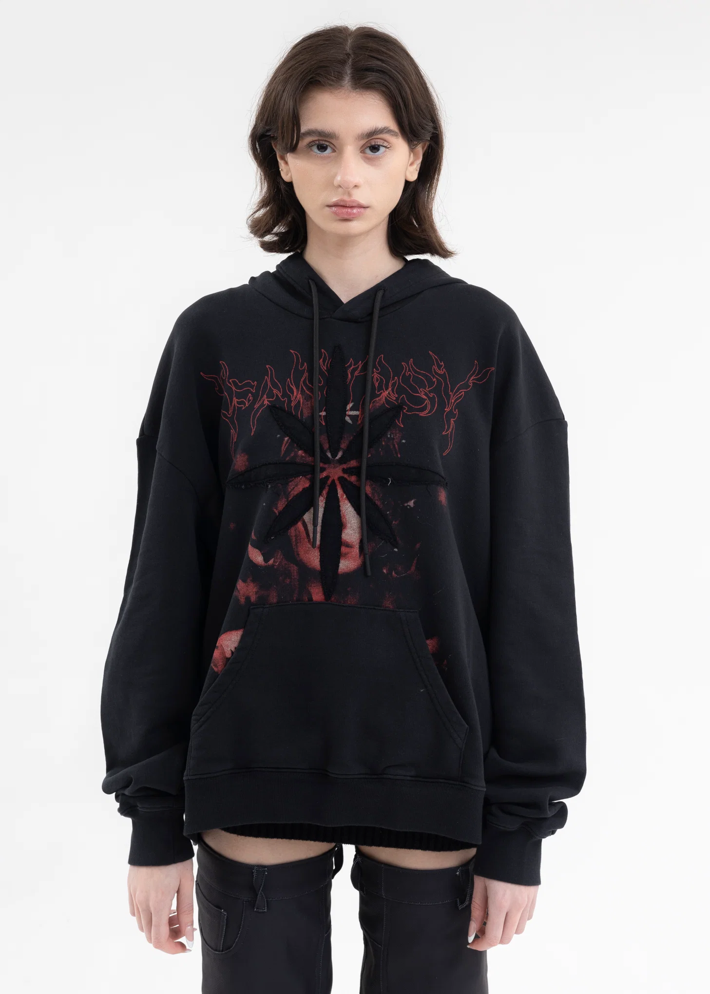BLACK PATCHWORK PRINTED HOODIE