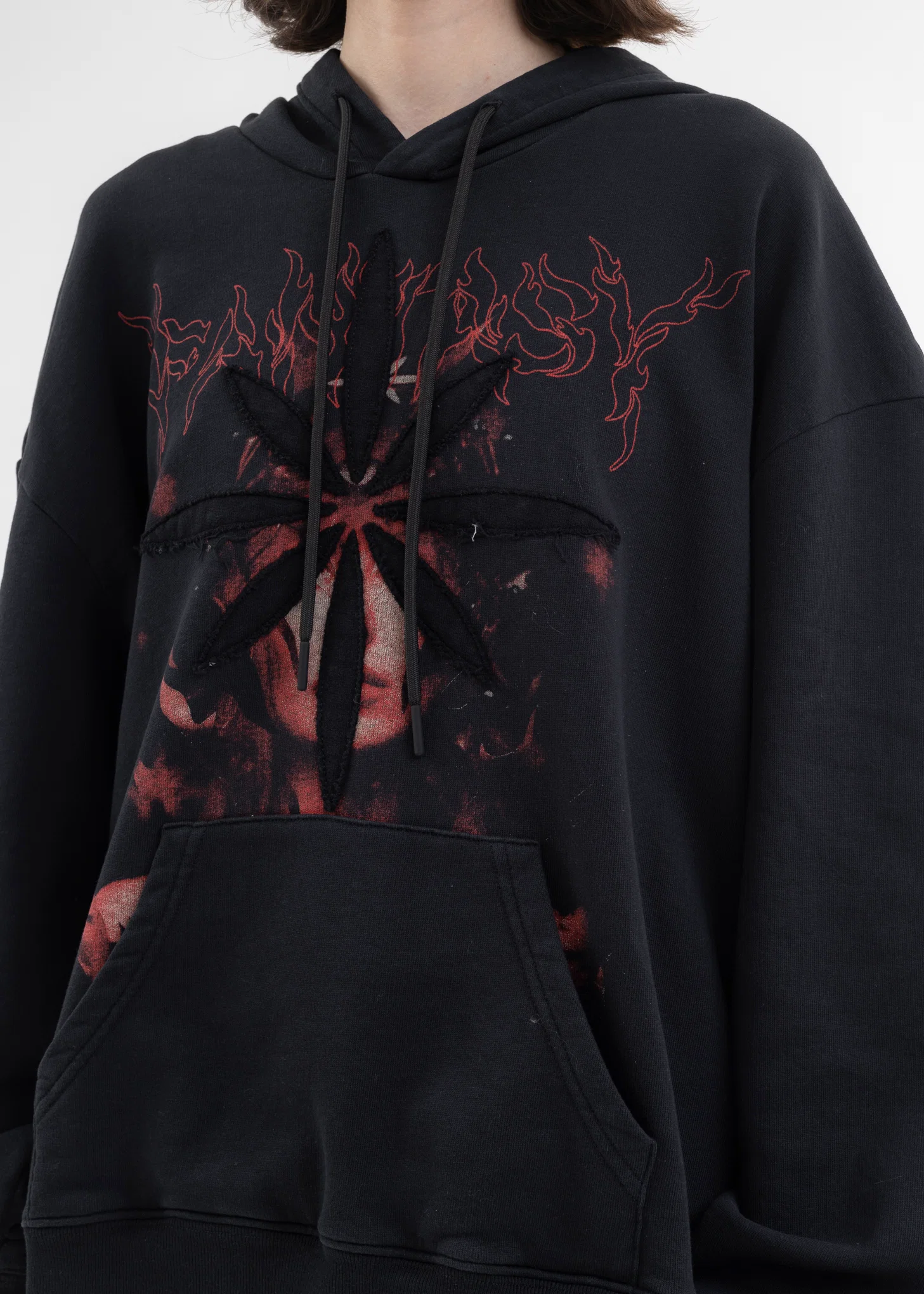 BLACK PATCHWORK PRINTED HOODIE - Image 2