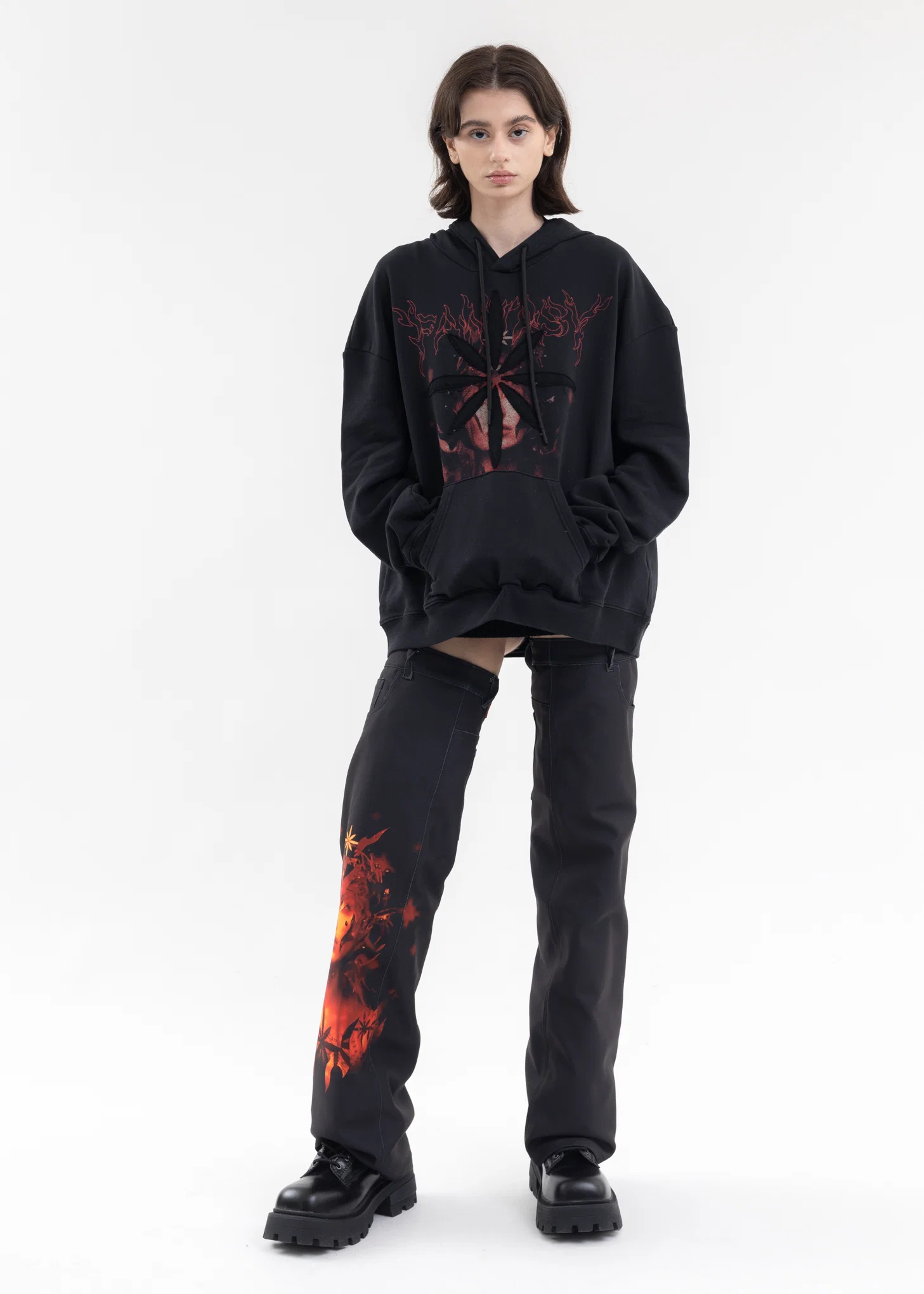 BLACK PATCHWORK PRINTED HOODIE - Image 5