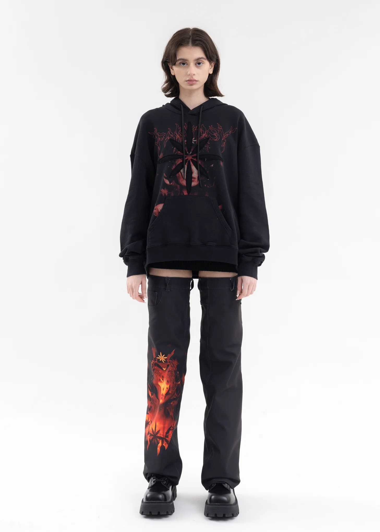 BLACK PATCHWORK PRINTED HOODIE - Image 6