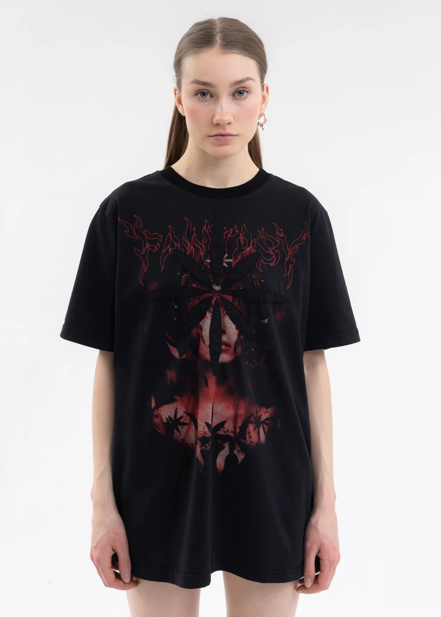 BLACK PATCHWORK PRINTED T-SHIRT