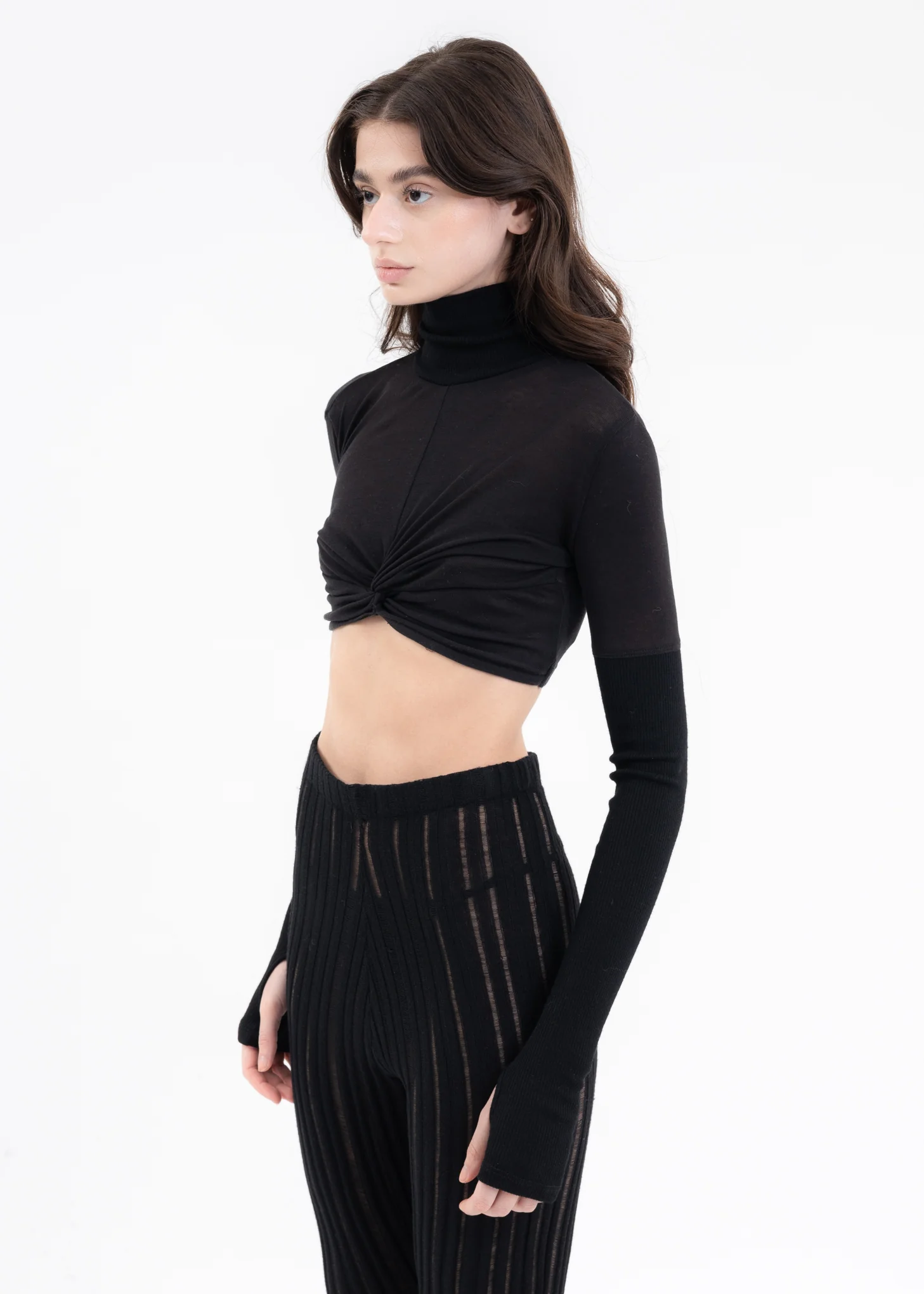 Black Patchwork Turtleneck Top - Image 3