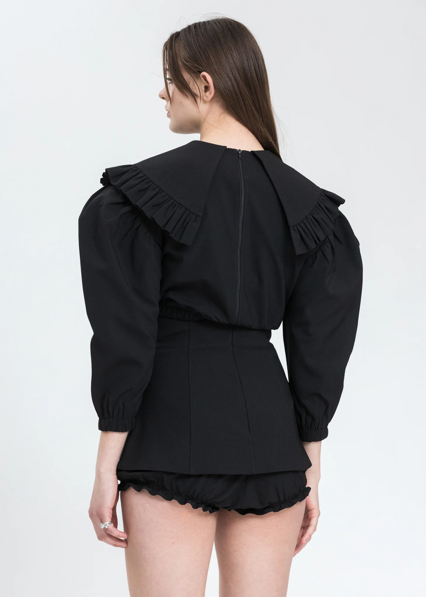 Black Peaked Collar Bow Blouse - Image 3