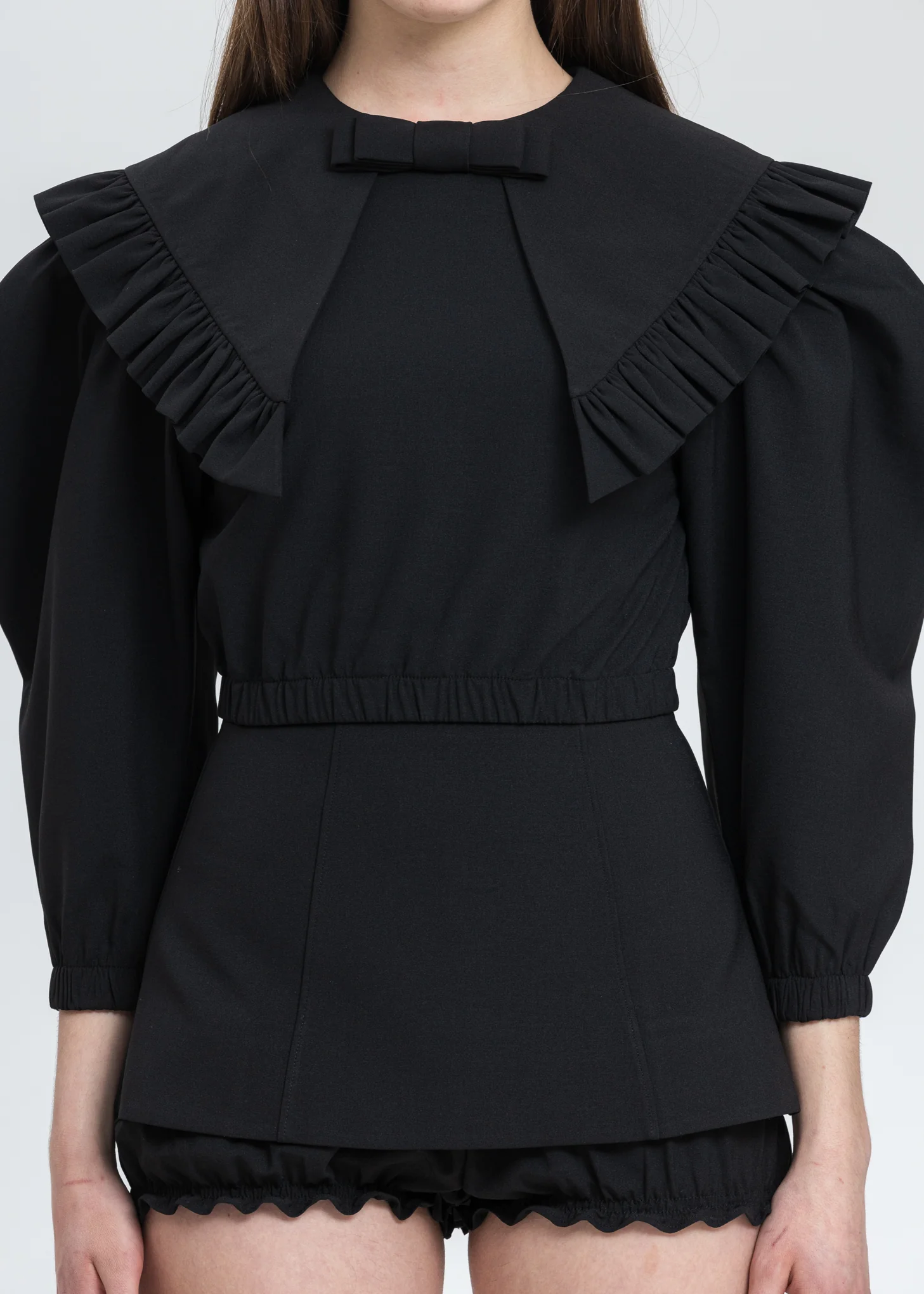 Black Peaked Collar Bow Blouse - Image 4