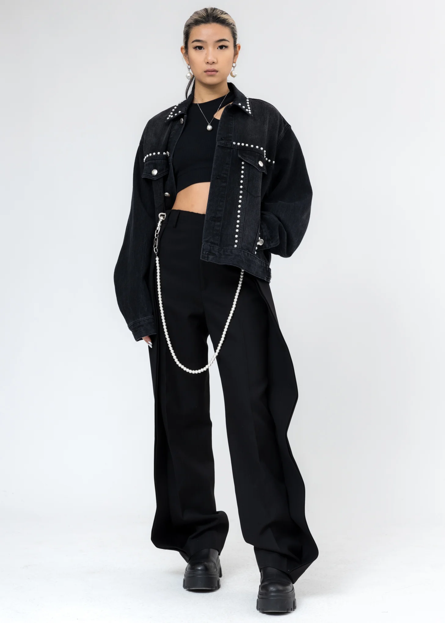 Black Pearl Chain Baggy Trouser - Image 5