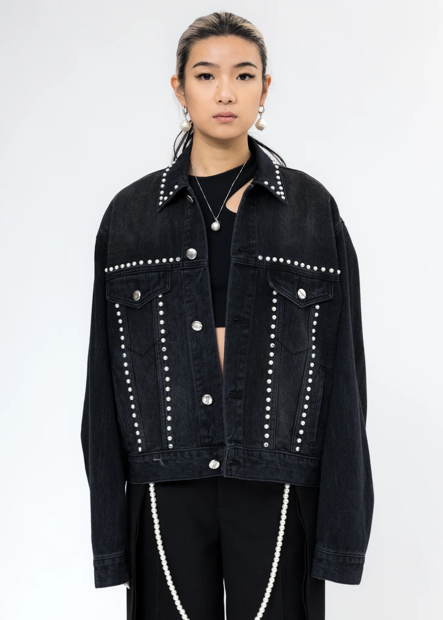 Black Pearl Lining Denim Jacket - Image 5