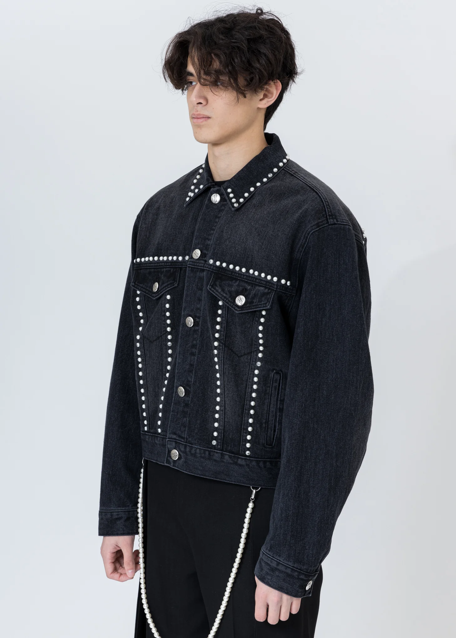 Black Pearl Lining Denim Jacket - Image 3
