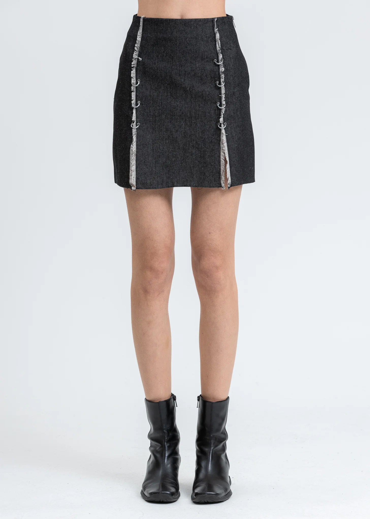 Black Pierced Denim Skirt