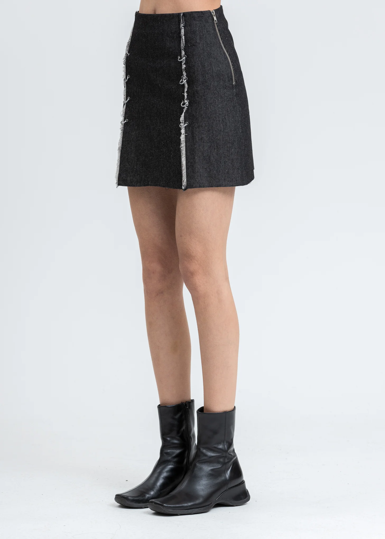 Black Pierced Denim Skirt - Image 2