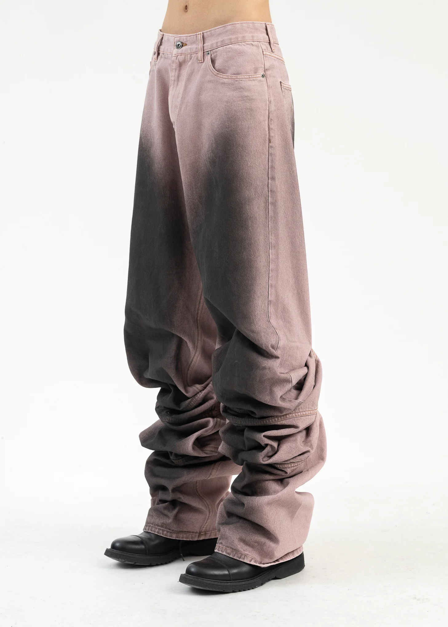 BLACK/PINK DRAPED CUFF JEANS - Image 2