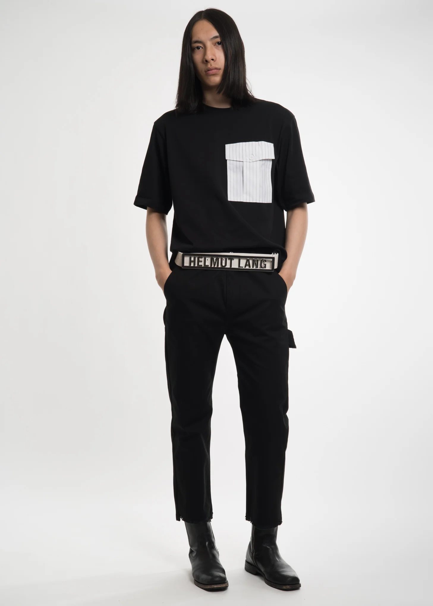 Black Pinstripe Pocket T-Shirt - Image 5