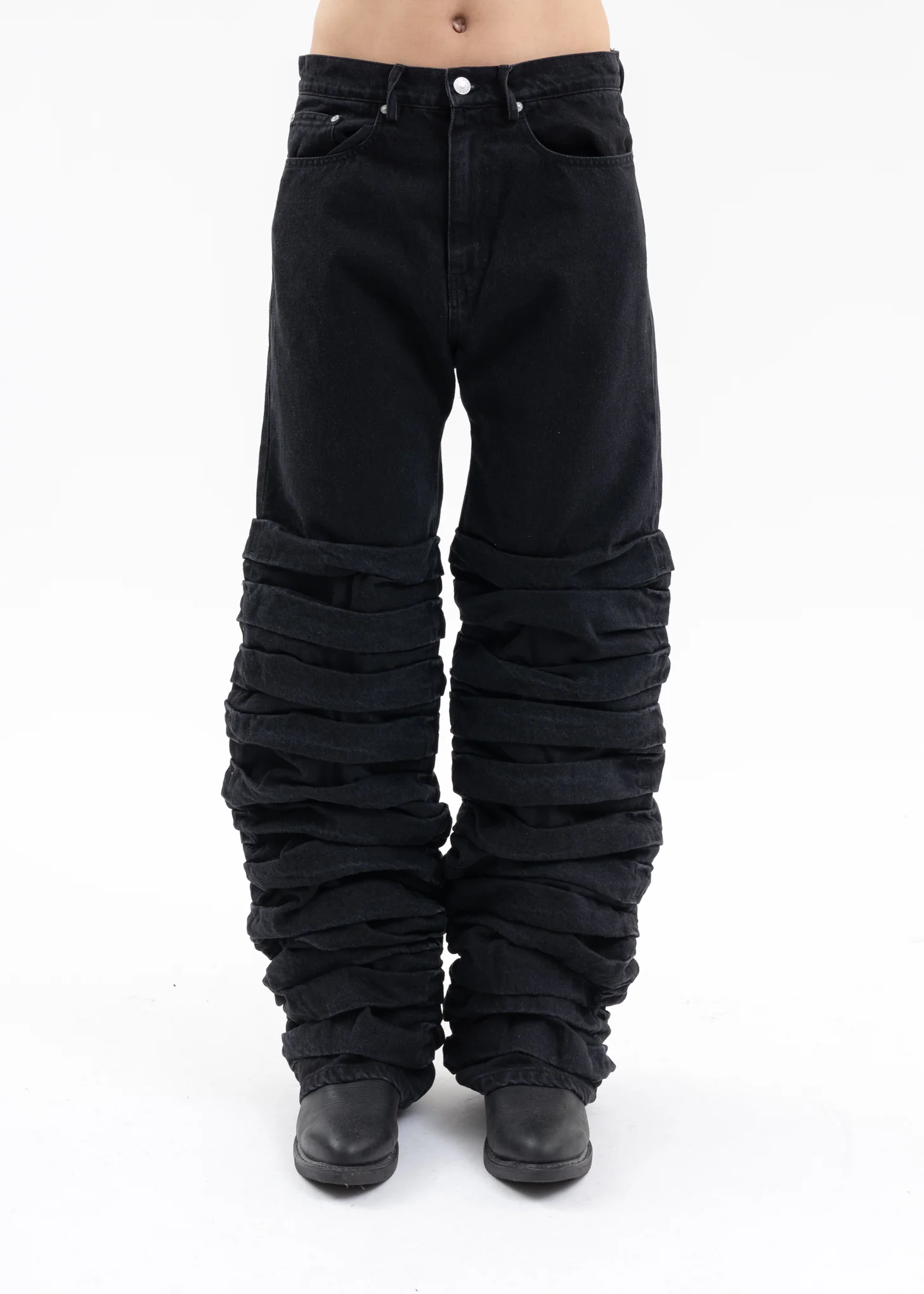 BLACK PLASTER DENIM PANTS - Image 3