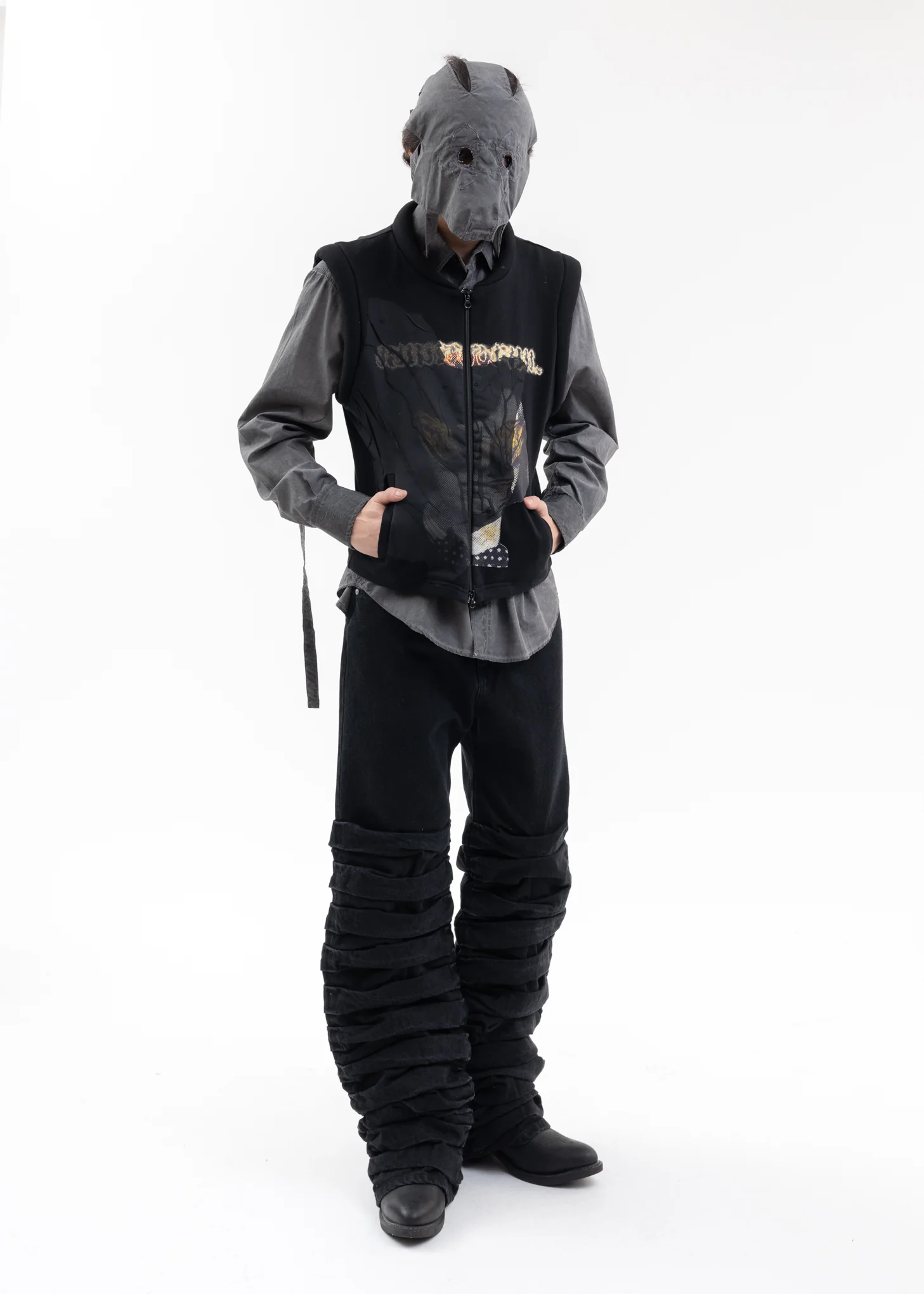 BLACK PLASTER DENIM PANTS - Image 5