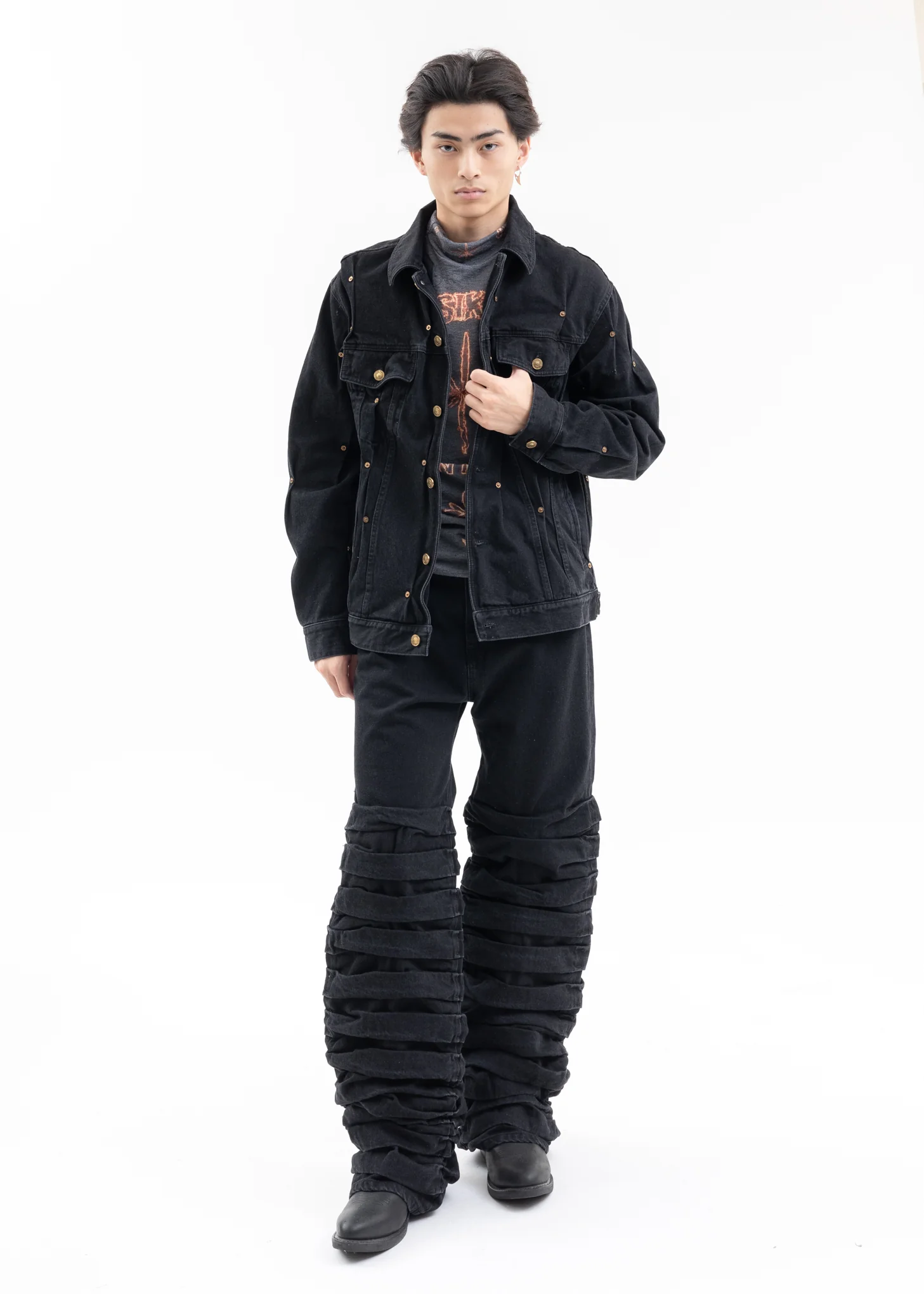BLACK PLASTER DENIM PANTS - Image 6