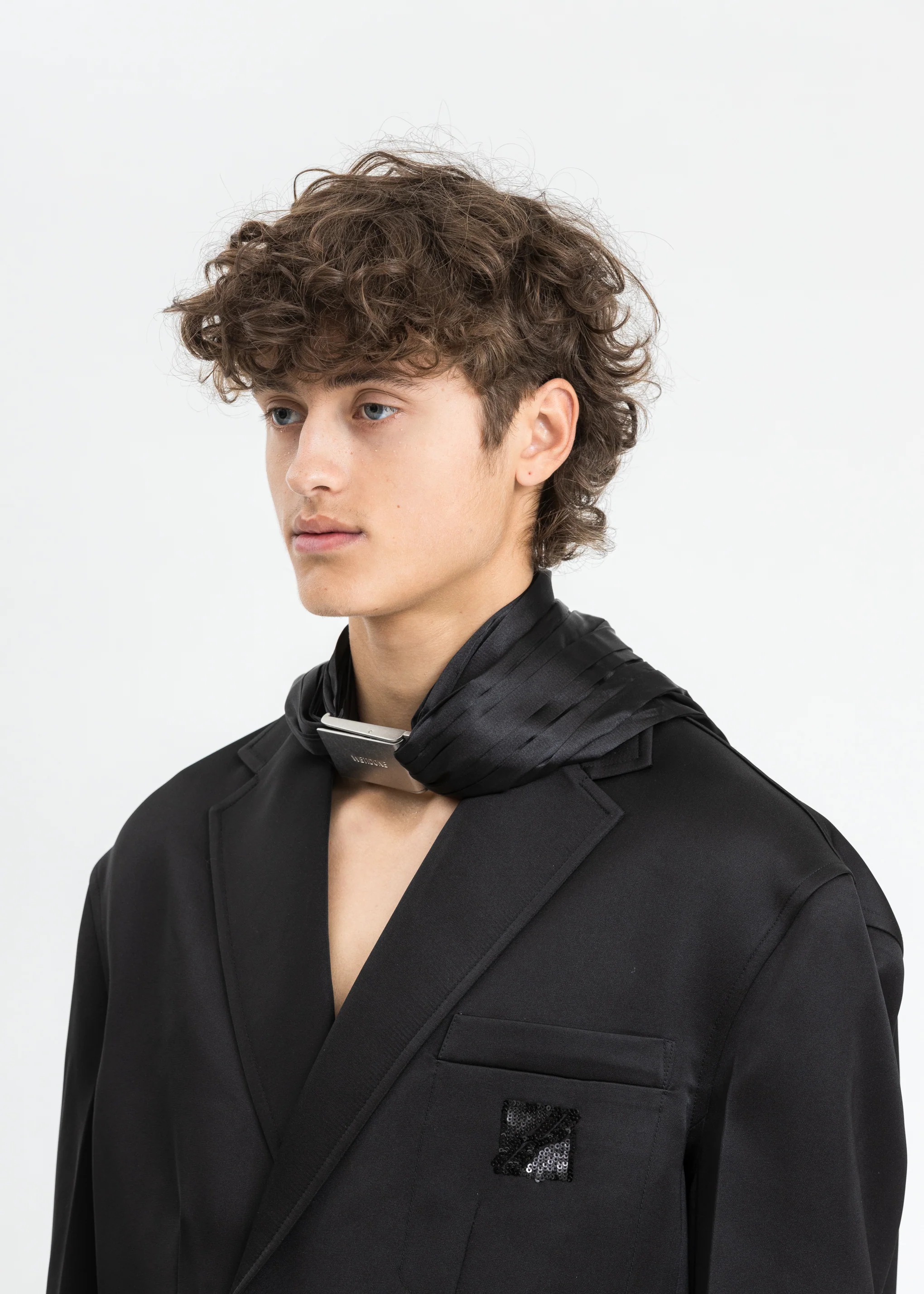 Black Pleated Satin Sliver Buckle Choker - Image 2
