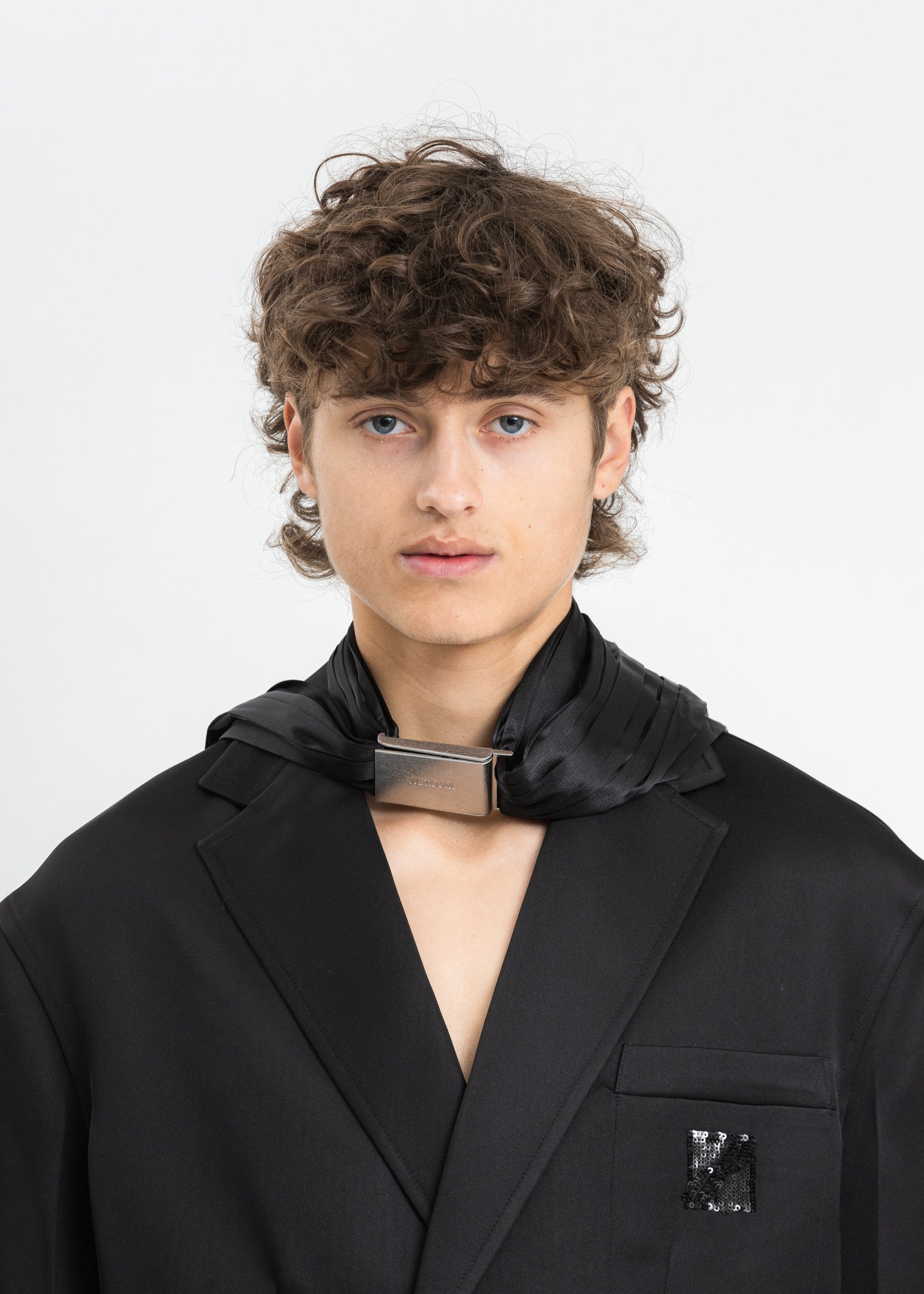 Black Pleated Satin Sliver Buckle Choker - Image 4
