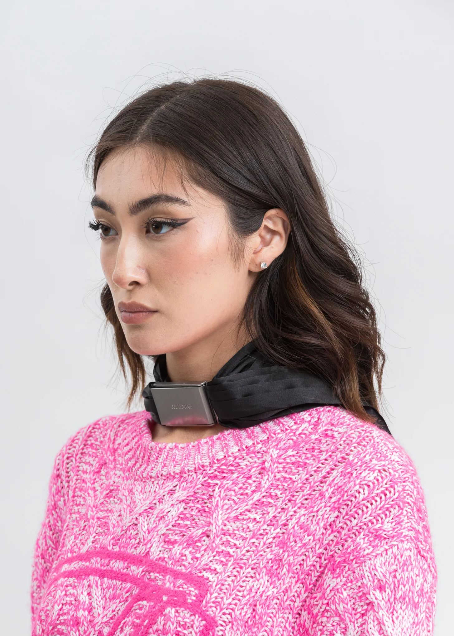 Black Pleated Satin Sliver Buckle Choker - Image 2