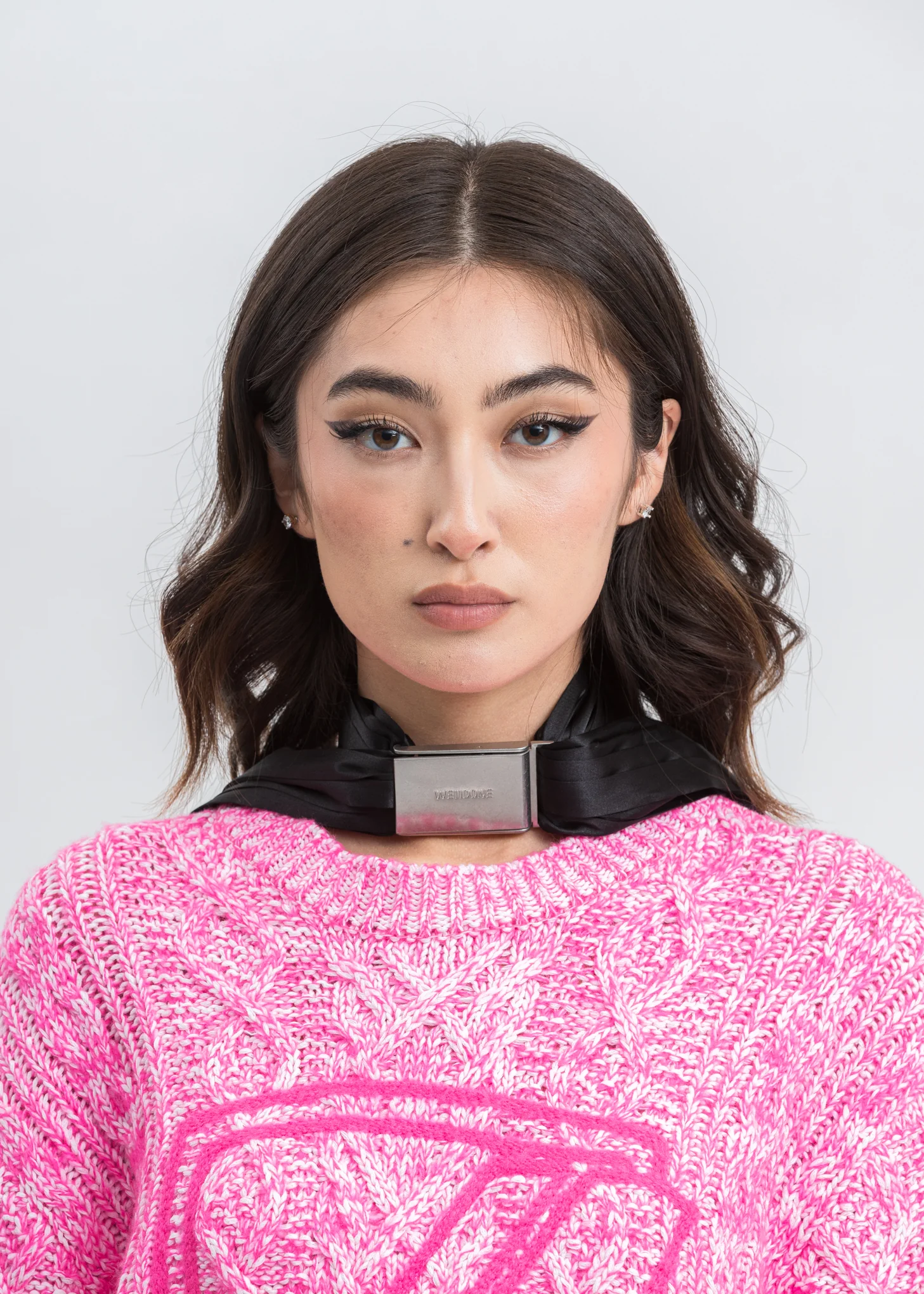 Black Pleated Satin Sliver Buckle Choker - Image 4
