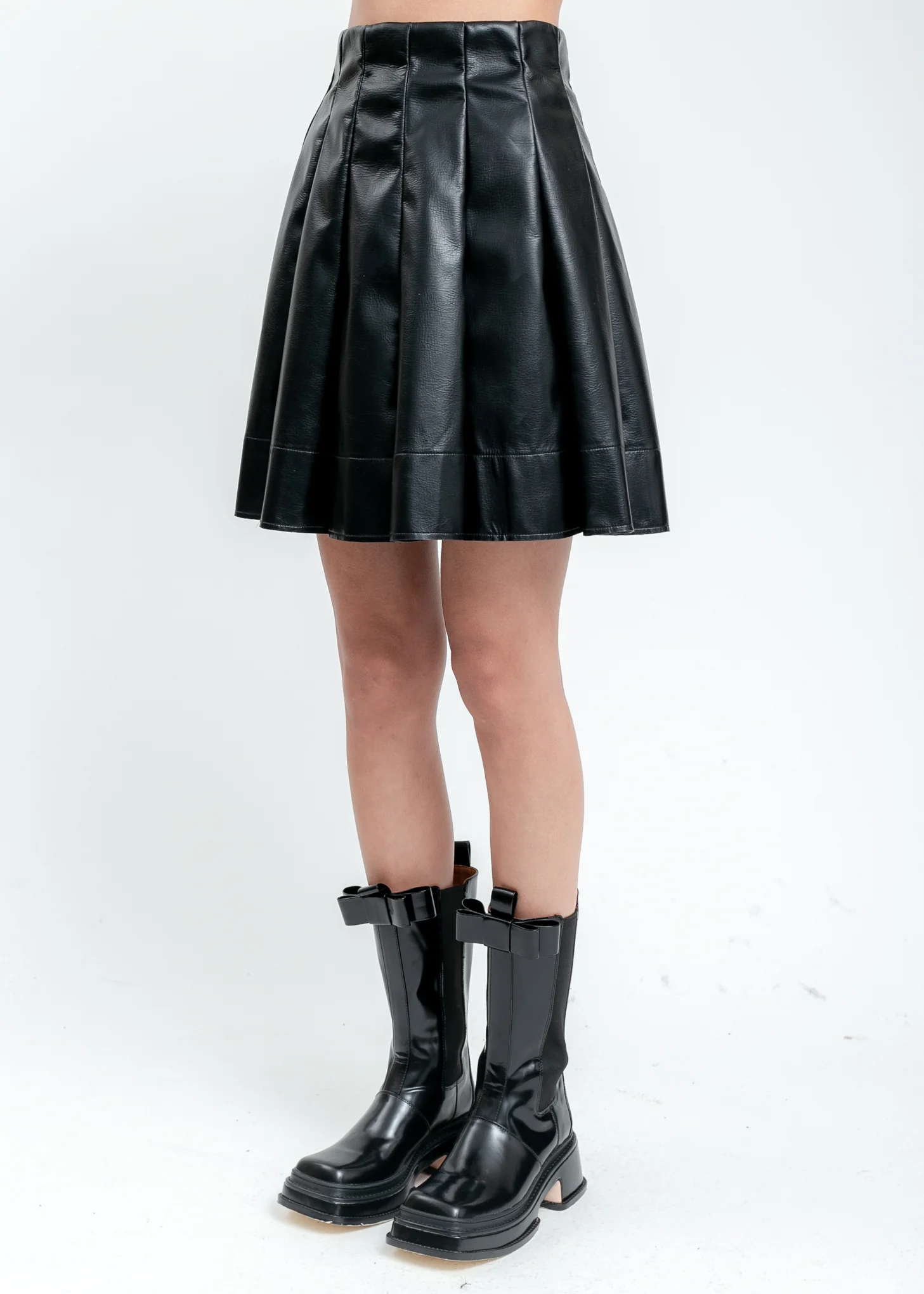 Black Faux Leather Pleated Skirt - Image 2