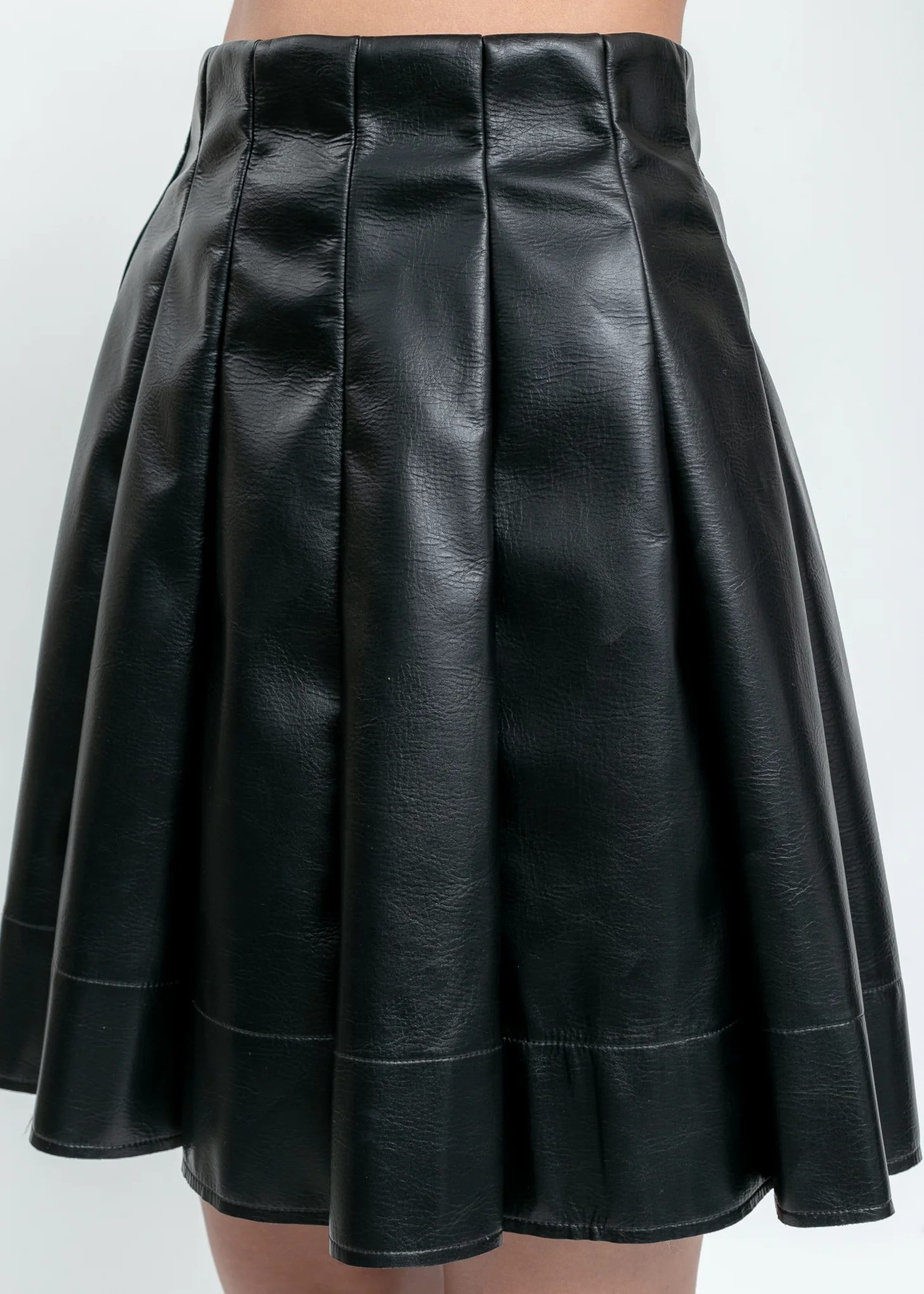 Black Faux Leather Pleated Skirt - Image 4