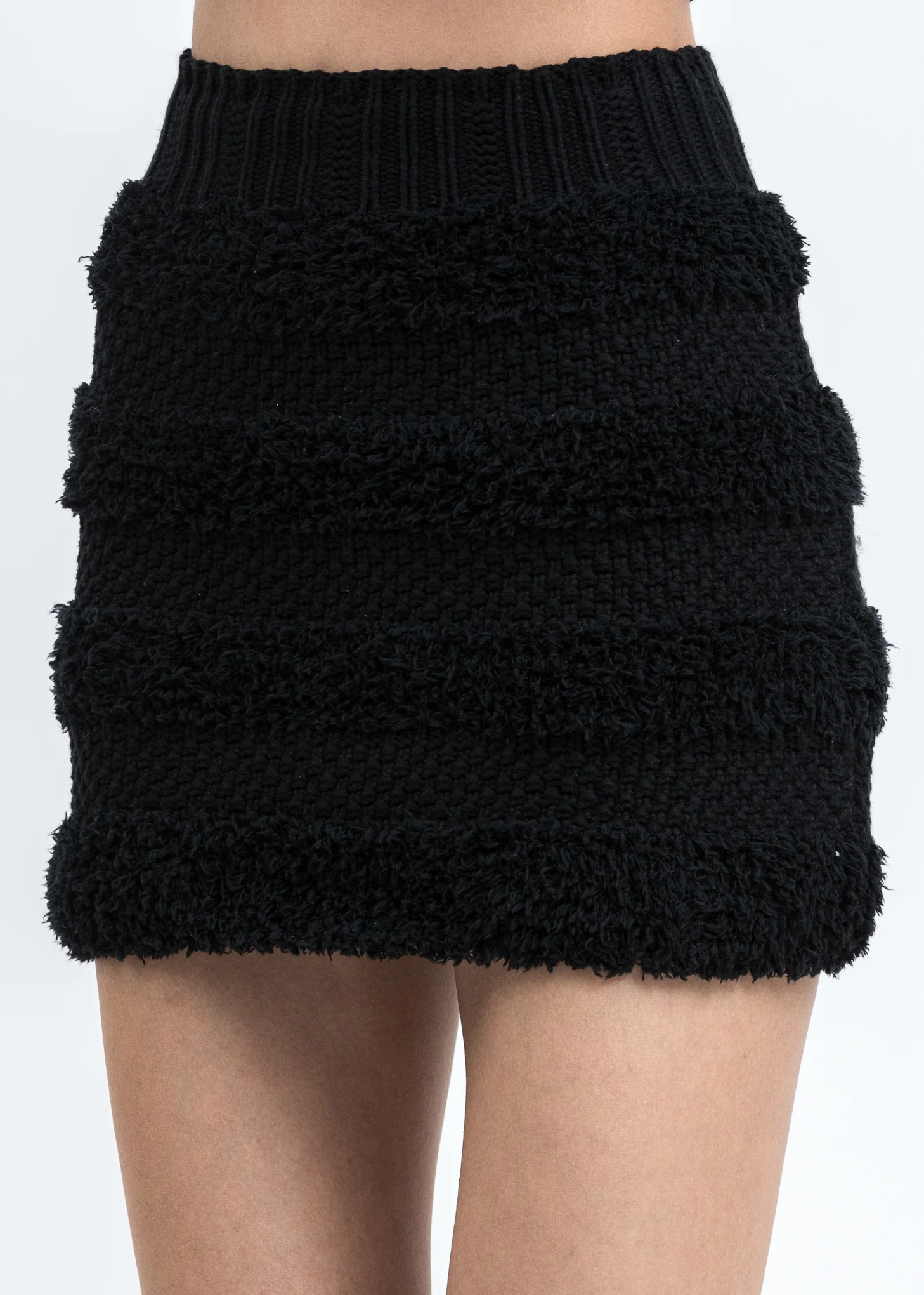 Black Plush Boucle Knit Skirt - Image 2