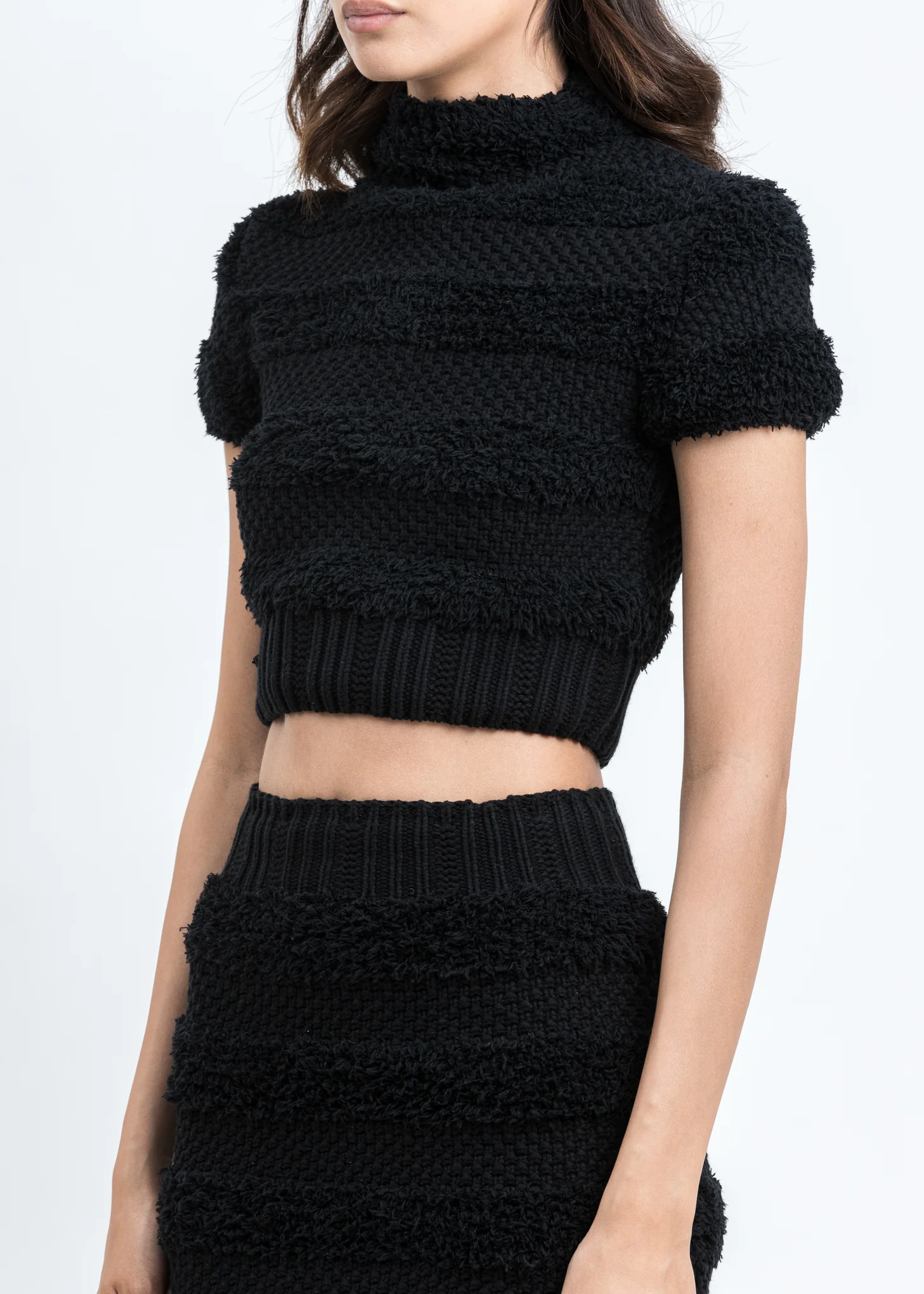 Black Plush Boucle Knit Top - Image 2